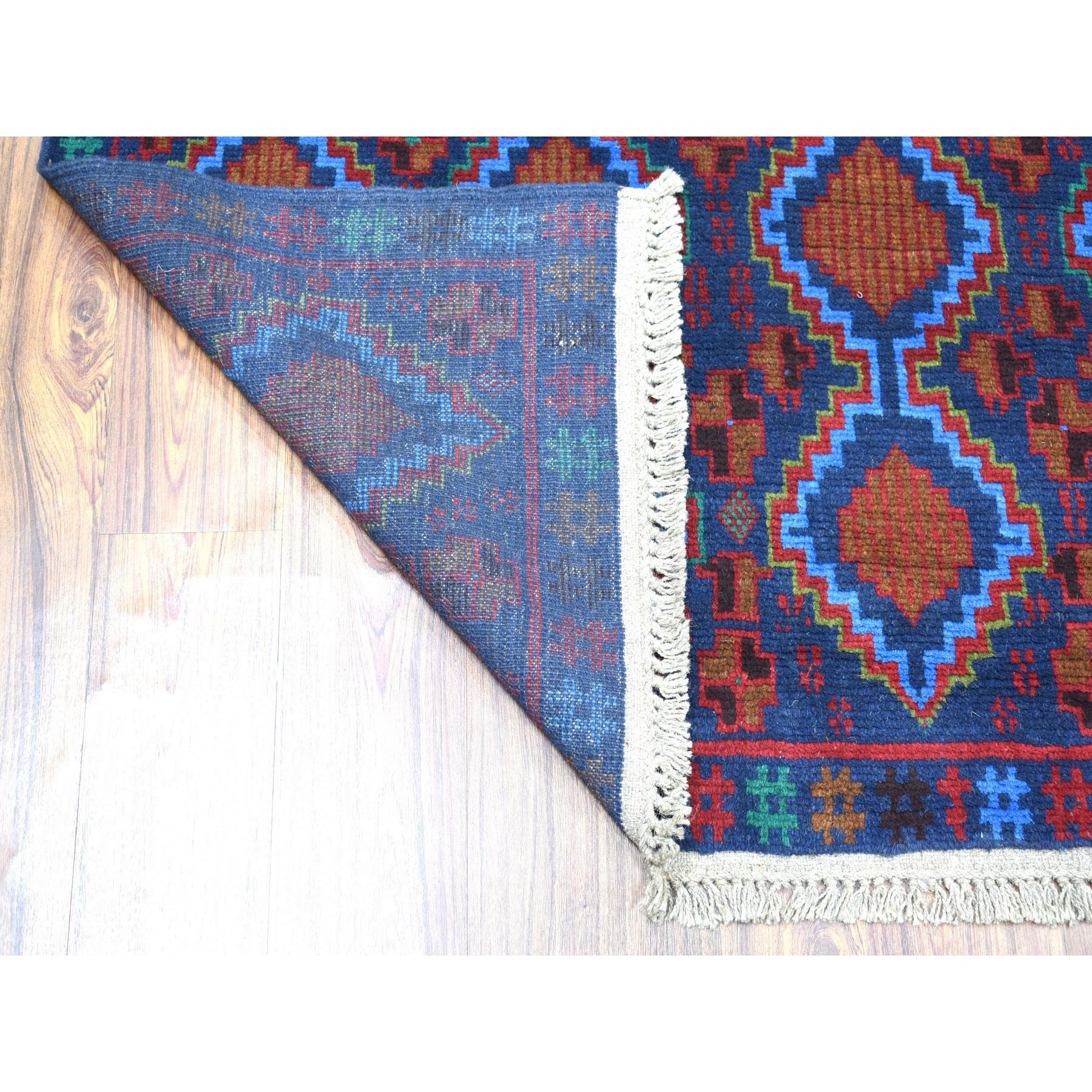 6-1 x8- Blue Geometric Design Colorful Afghan Baluch Hand Knotted Pure Wool Oriental Rug 