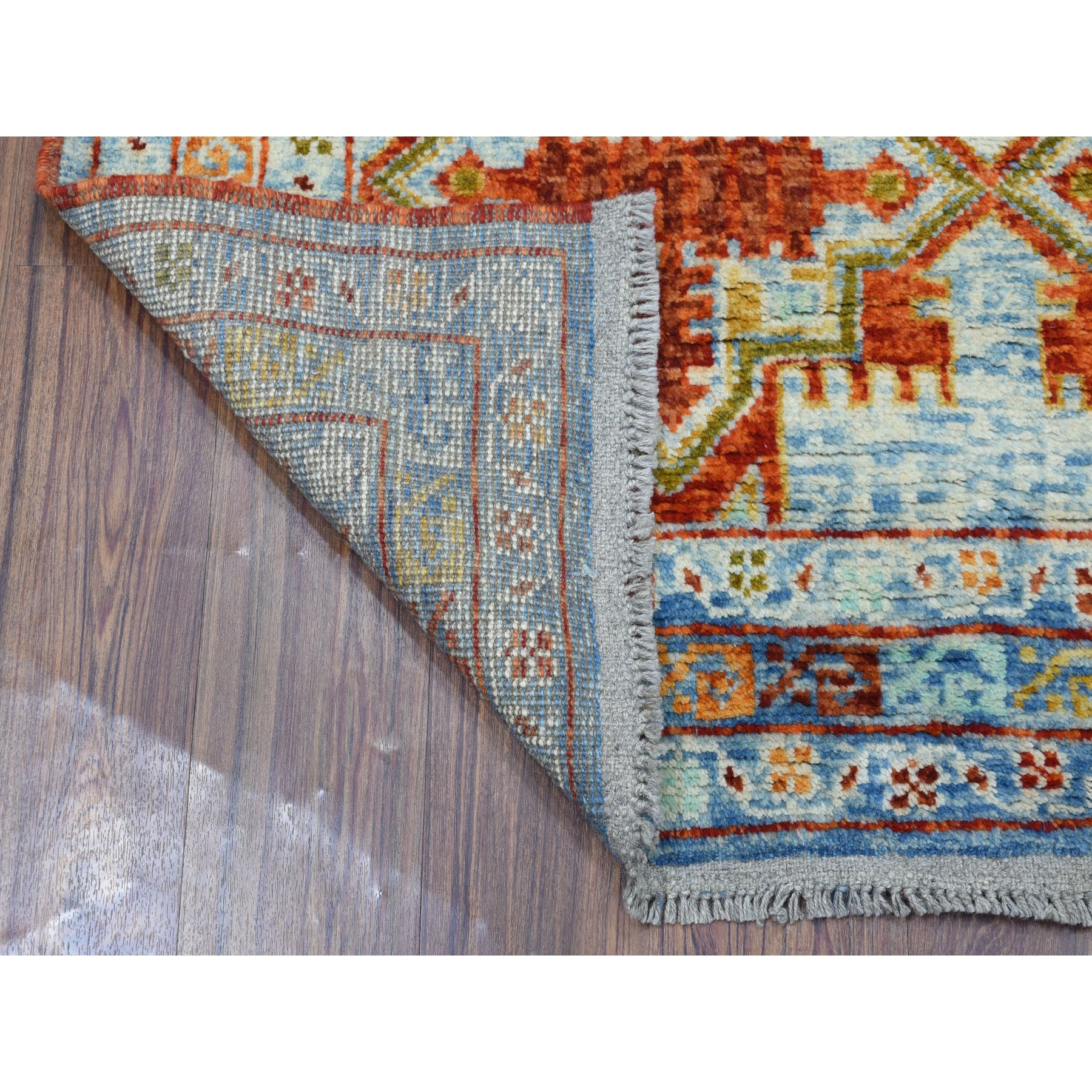 5-8 x7-9  Orange Colorful Afghan Baluch Hand Knotted Tribal Design Pure Wool Oriental Rug 