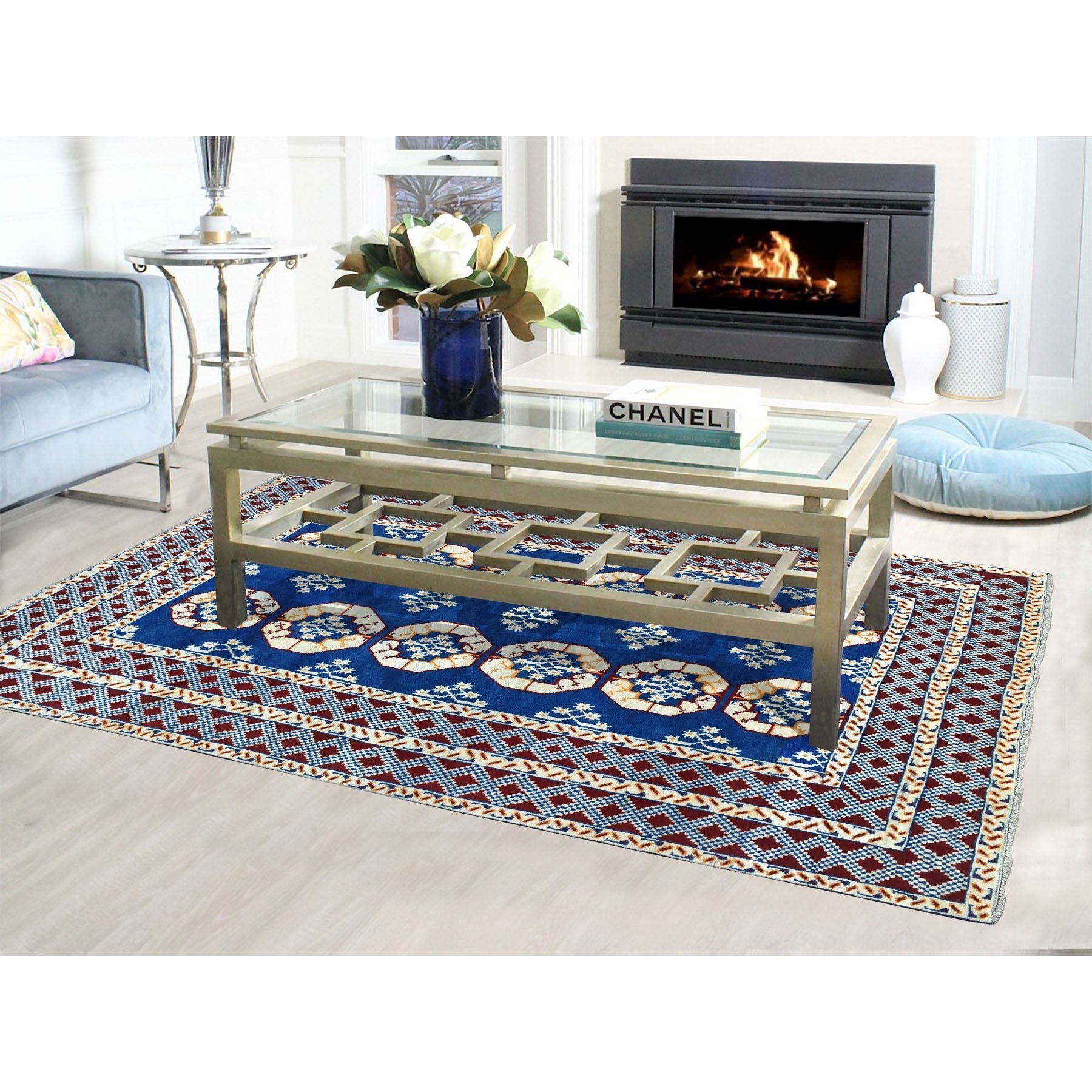 6-7 x9-4  Blue Elephant Feet Design Colorful Afghan Baluch Hand Knotted Pure Wool Oriental Rug 