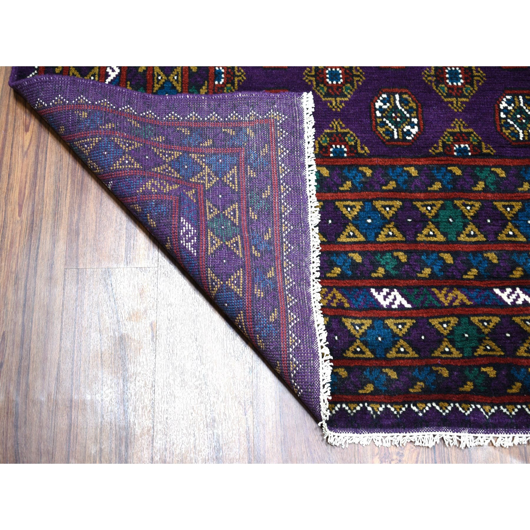 6-7 x9-4  Purple Colorful Afghan Baluch Hand Knotted Tribal Design Pure Wool Oriental Rug 