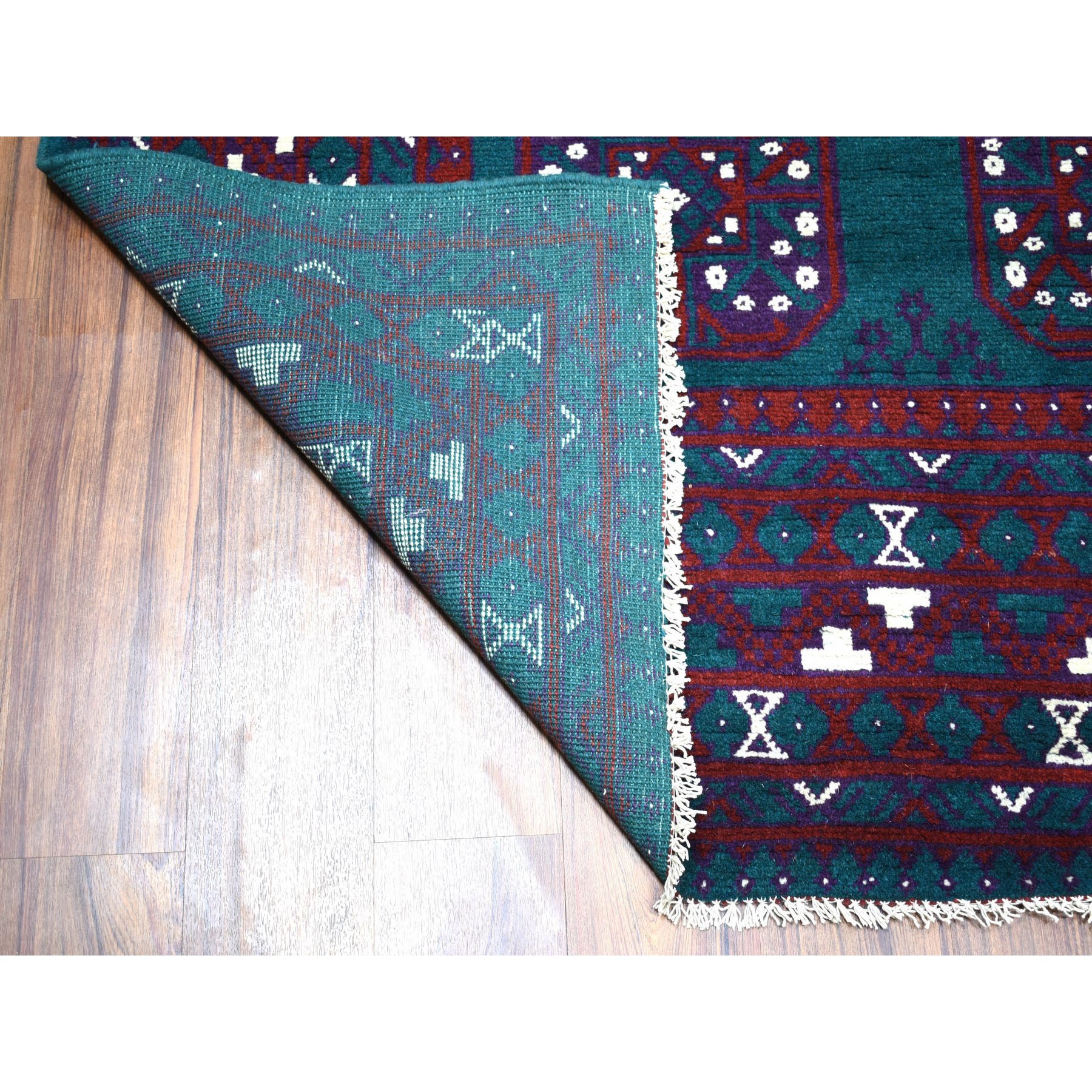 6-6 x9-4  Green Elephant Feet Design Colorful Afghan Baluch Hand Knotted Pure Wool Oriental Rug 
