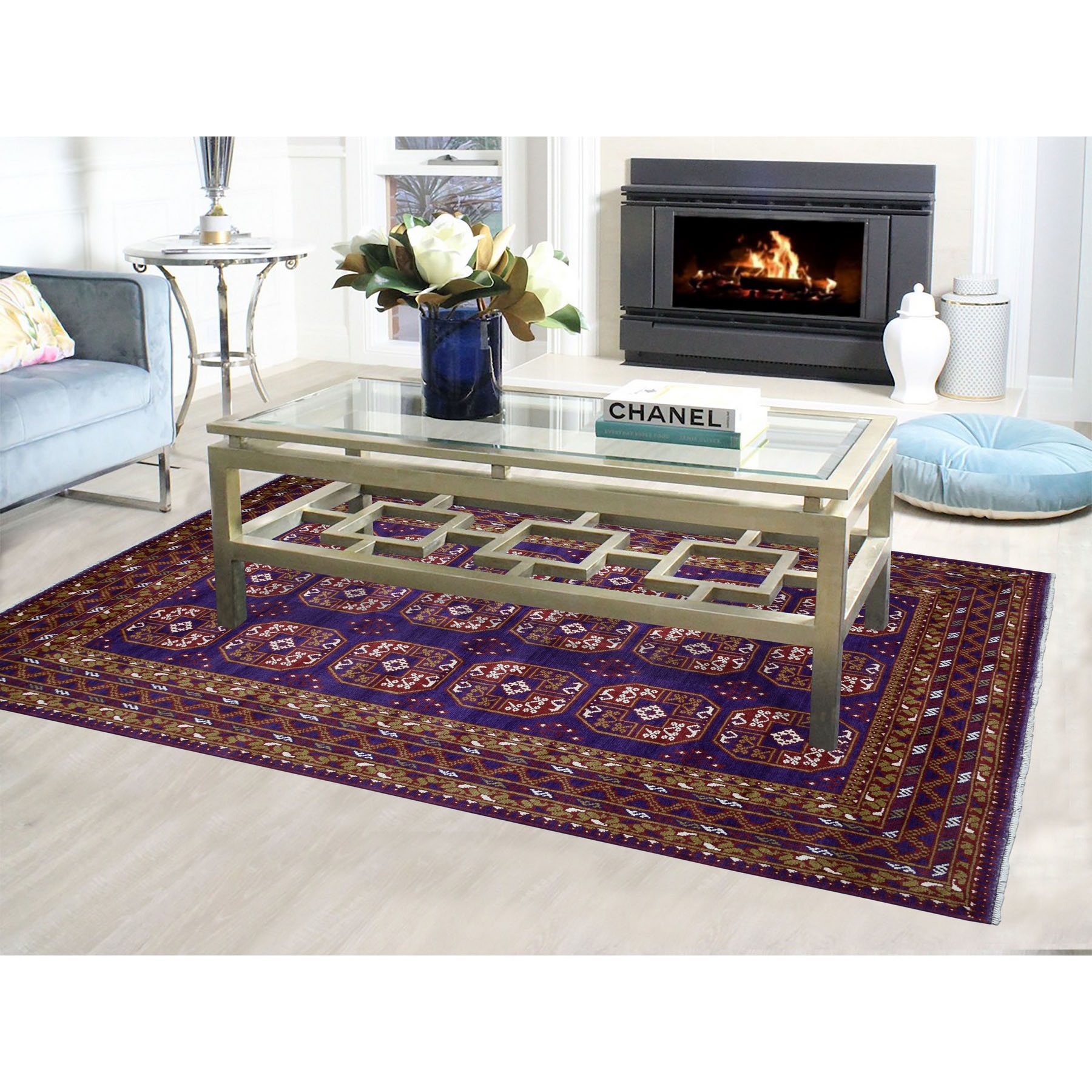 6-8 x9-5  Purple Elephant Feet Design Colorful Afghan Baluch Hand Knotted Pure Wool Oriental Rug 