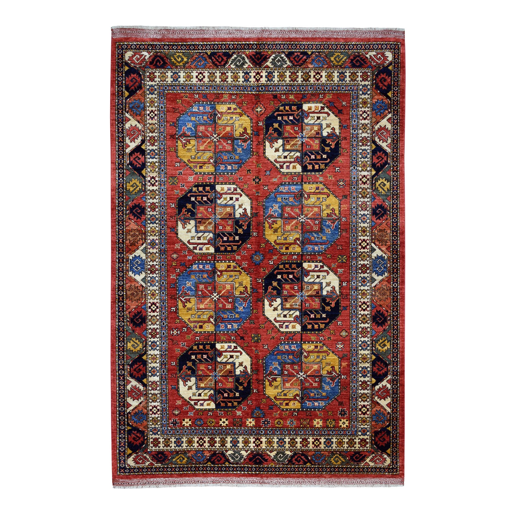 6'X9' Red Elephant Feet Design Afghan Ersari Hand Knotted Pure Wool Oriental Rug moaecce9
