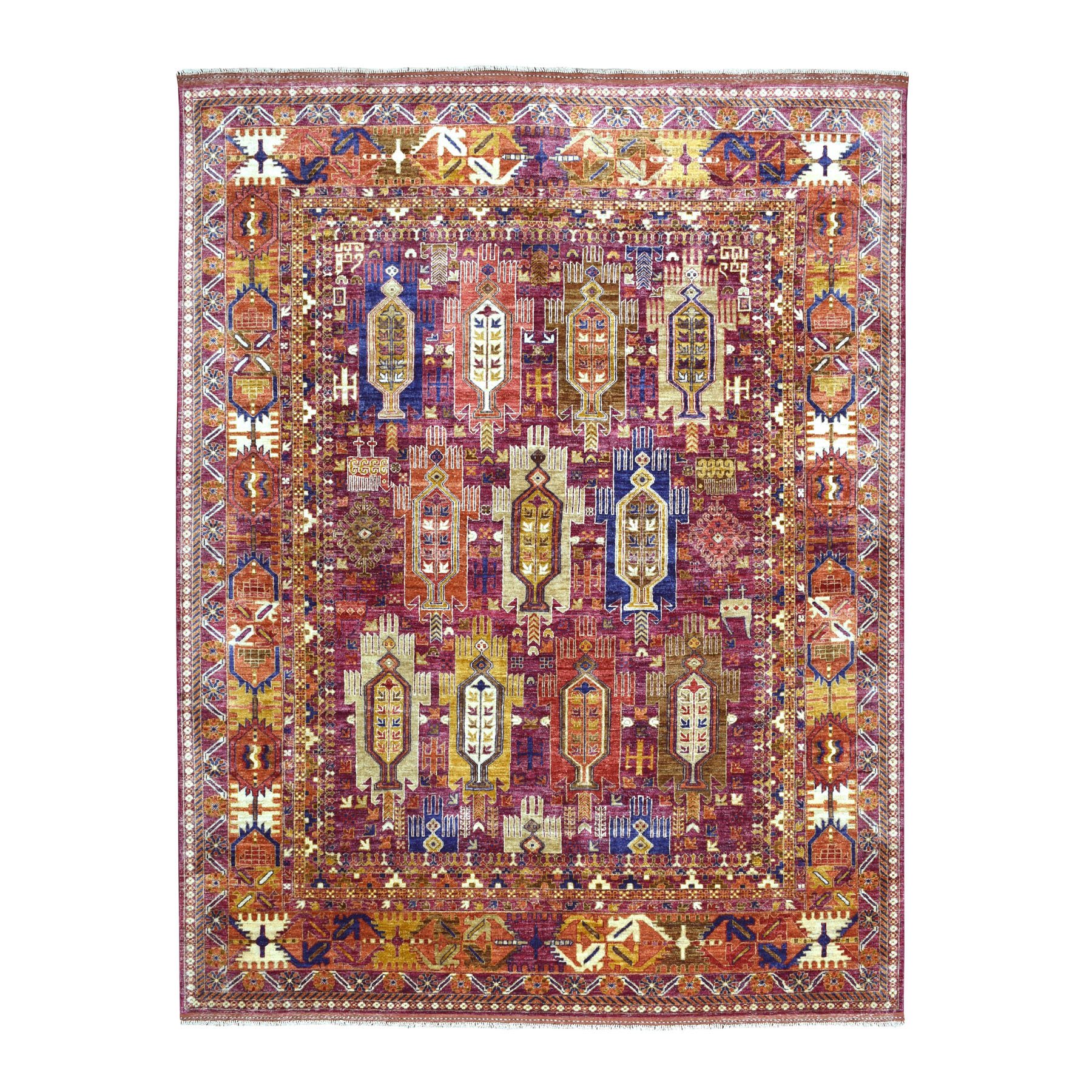 8'1"X9'10" Afghan Ersari Natural Dyes Soft Pile Colorful Geometric Design Hand Knotted 100%Wool Oriental Rug moaecc6b