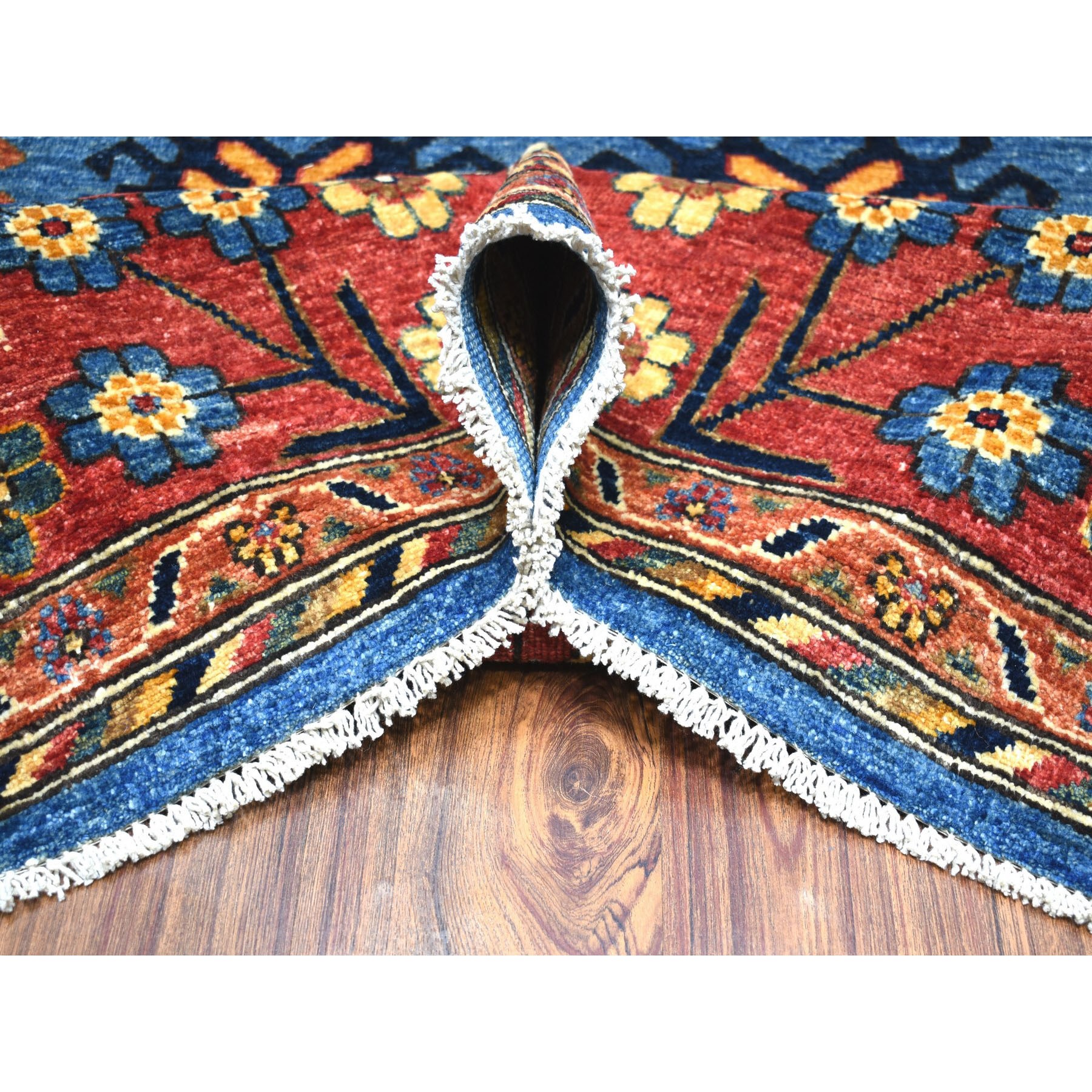 8-x9-9  Blue Afghan Ersari With Repetitive Rosette Design Soft Pile Hand Knotted 100% Wool Oriental Rug 