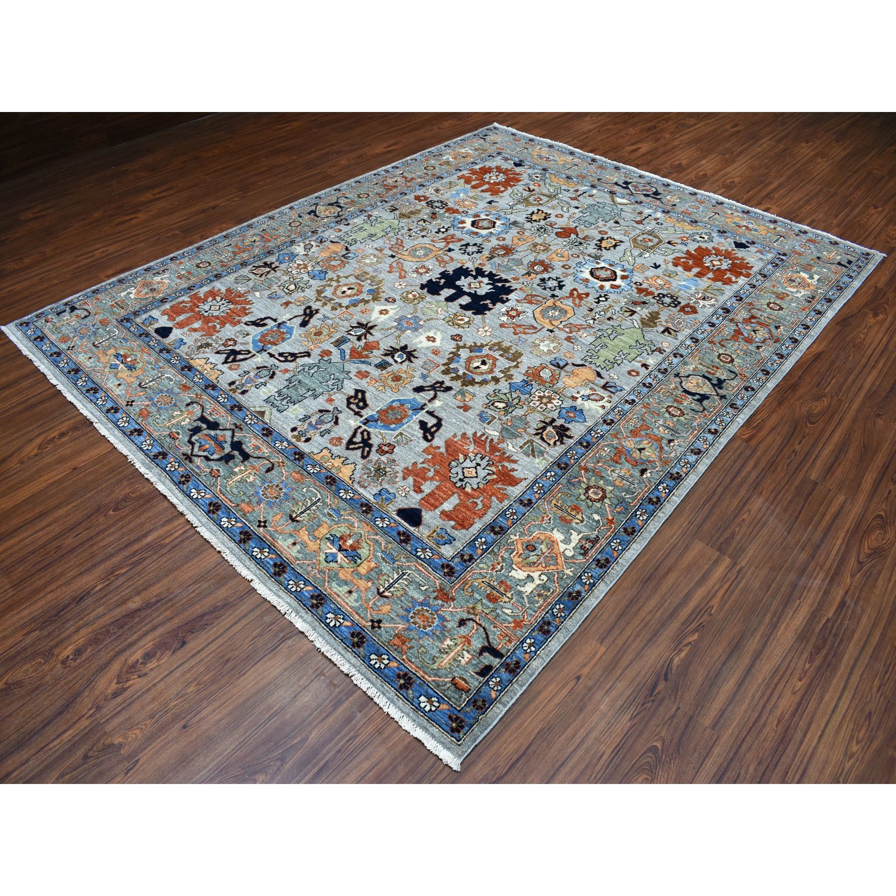 7-10 x10- Gray Peshawar With Oushak Design Colorful Hand Knotted Pure Wool Oriental Rug 