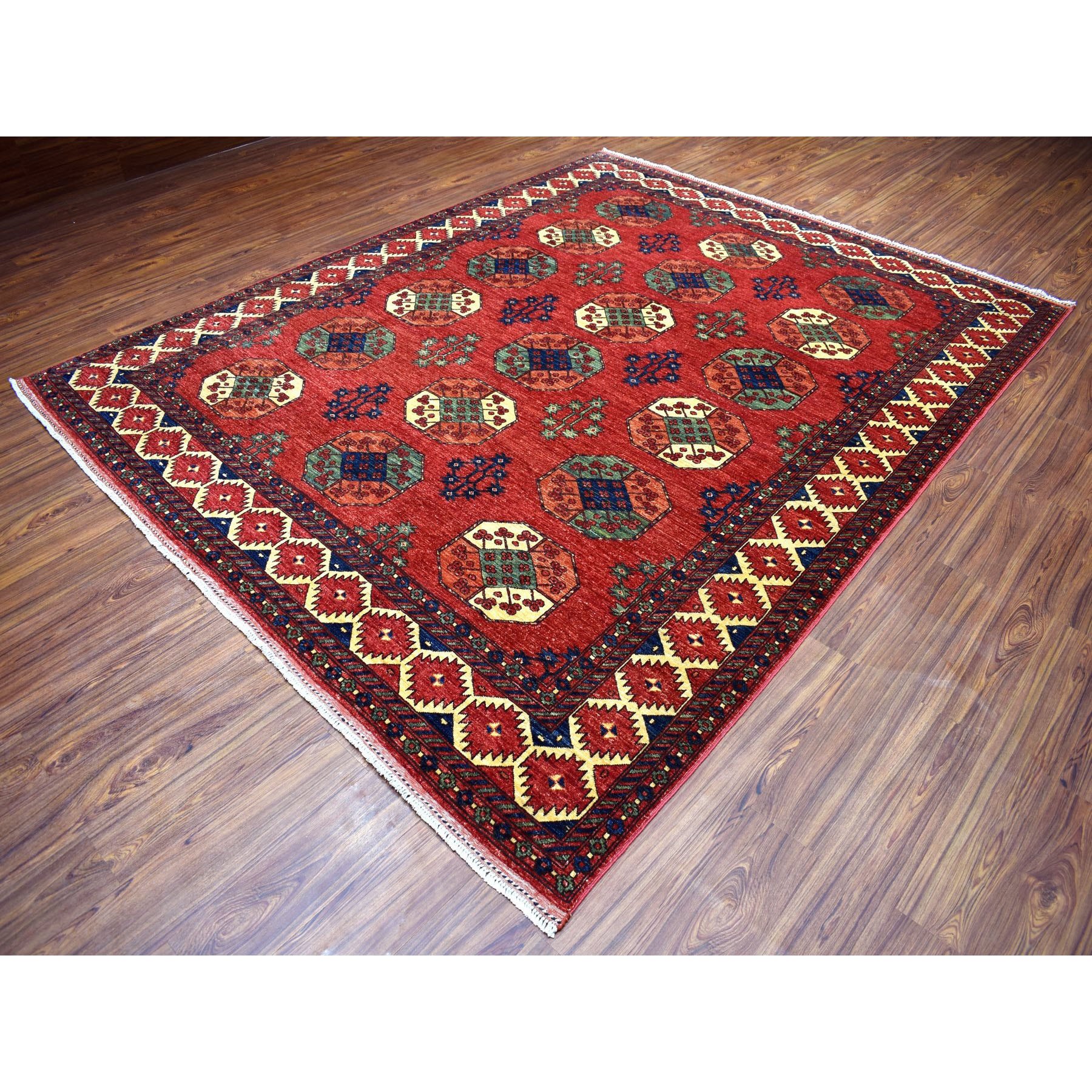 8-1 x10- Afghan Ersari With Elephant Feet Design Vegetable Dyes Pure Wool Hand Knotted Oriental Rug 