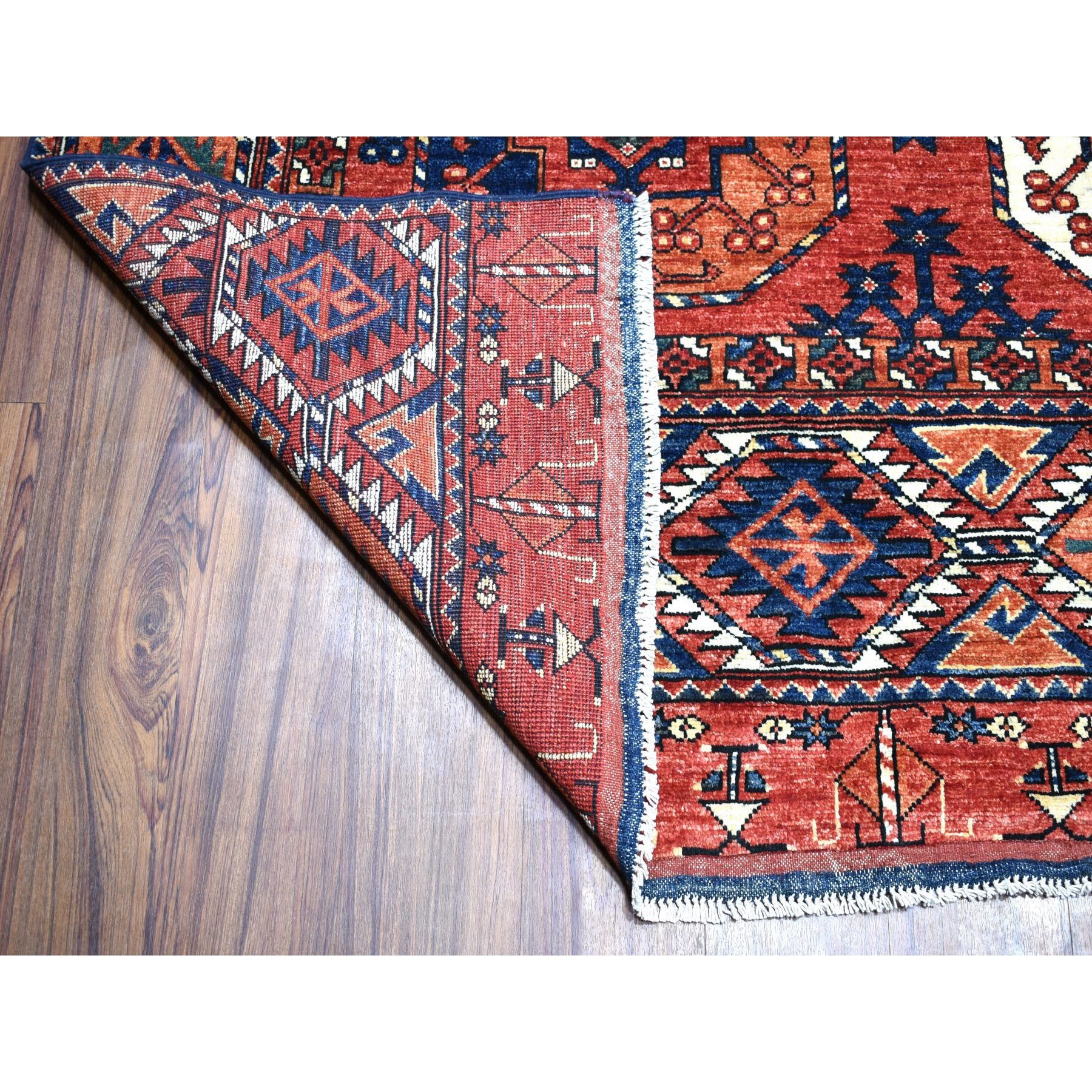 9-9 x13-4  Afghan Ersari With Elephant Feet Design Greens Natural Dyes Pure Wool Hand Knotted Oriental Rug 