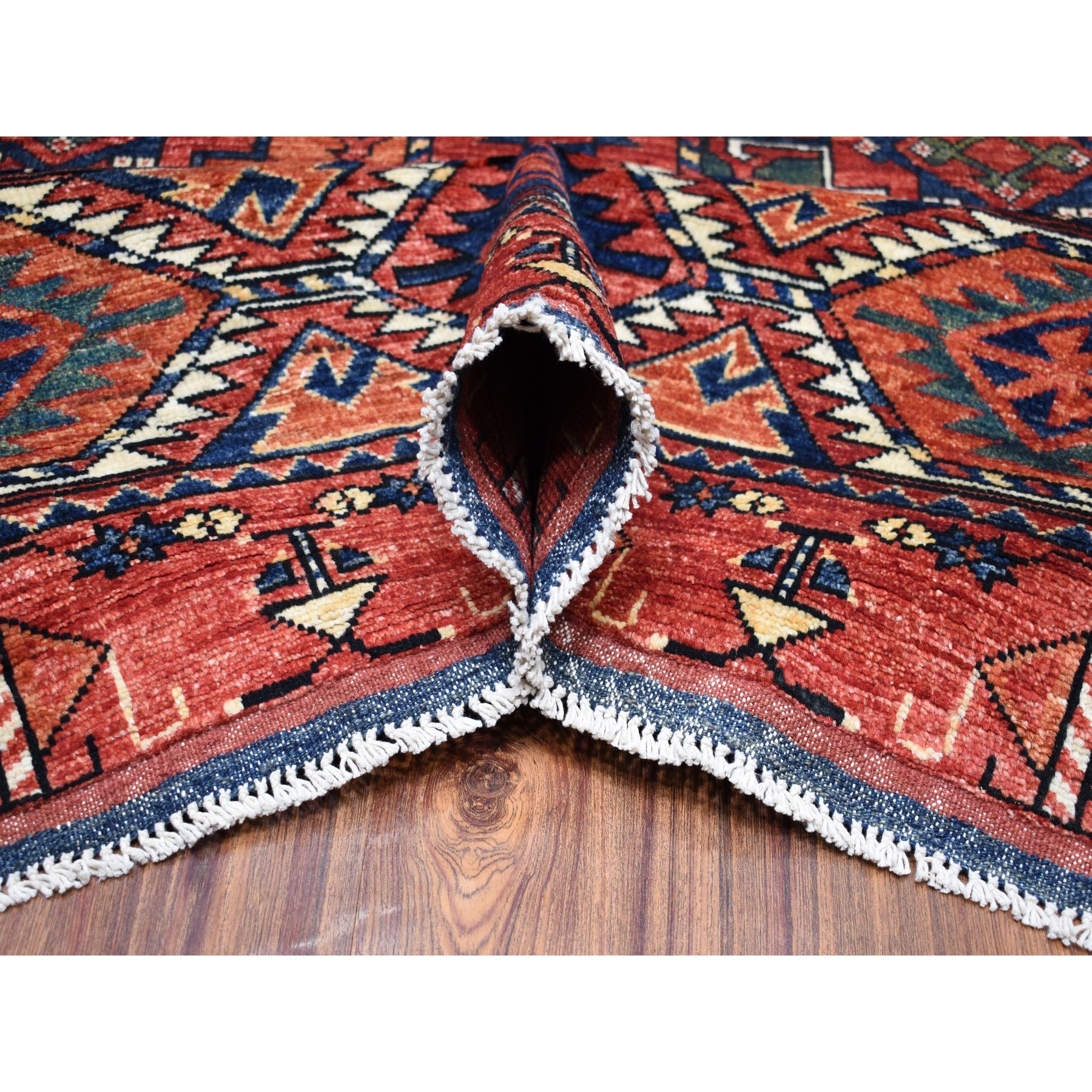 9-9 x13-4  Afghan Ersari With Elephant Feet Design Greens Natural Dyes Pure Wool Hand Knotted Oriental Rug 