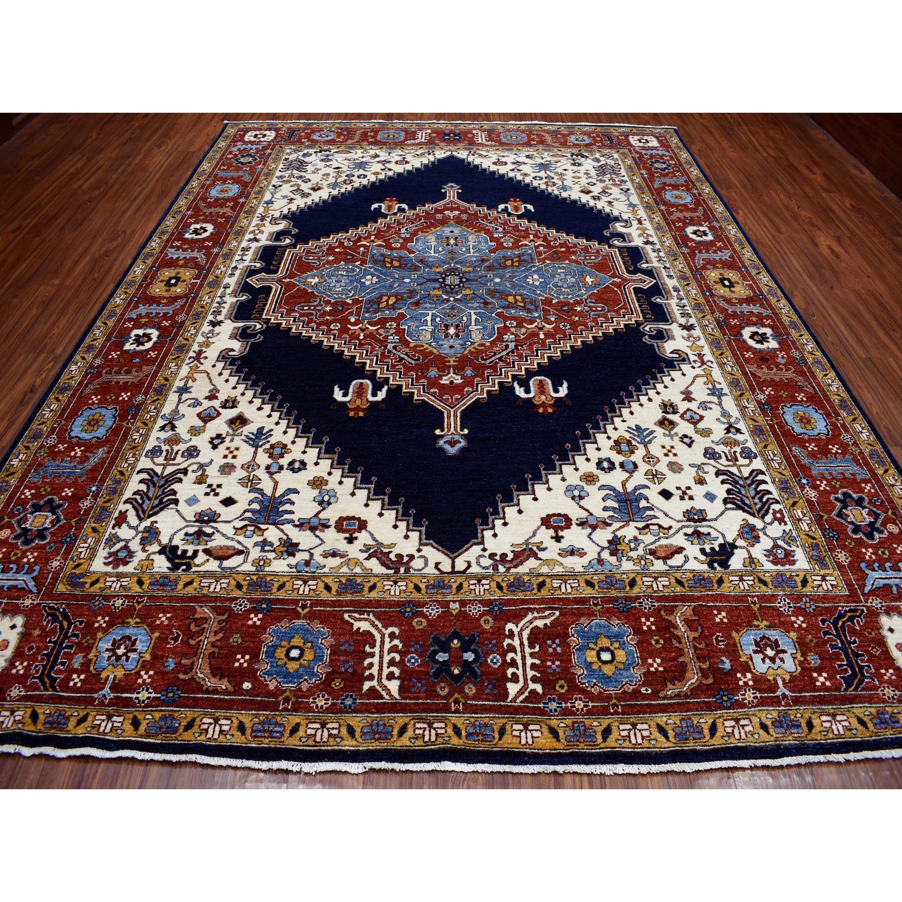 9-x11-9  Blue Peshawar With Heriz Design Hand Knotted Pure Wool Oriental Rug 