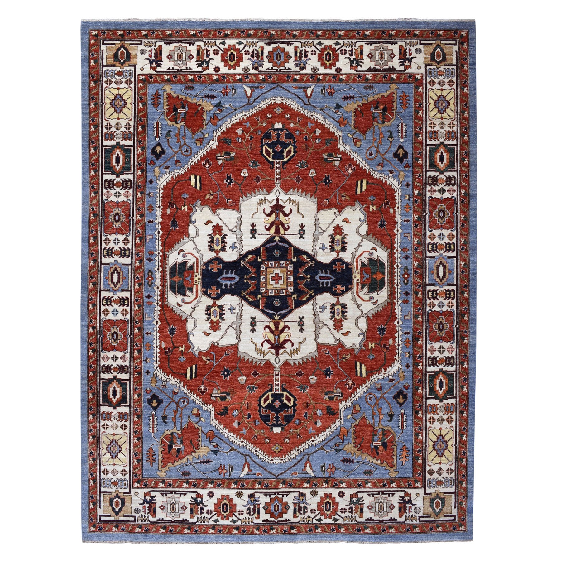 9-x11-8  Red Peshawar With Serapi Heriz Design Natural Dyes Hand Knotted Pure Wool Oriental Rug 