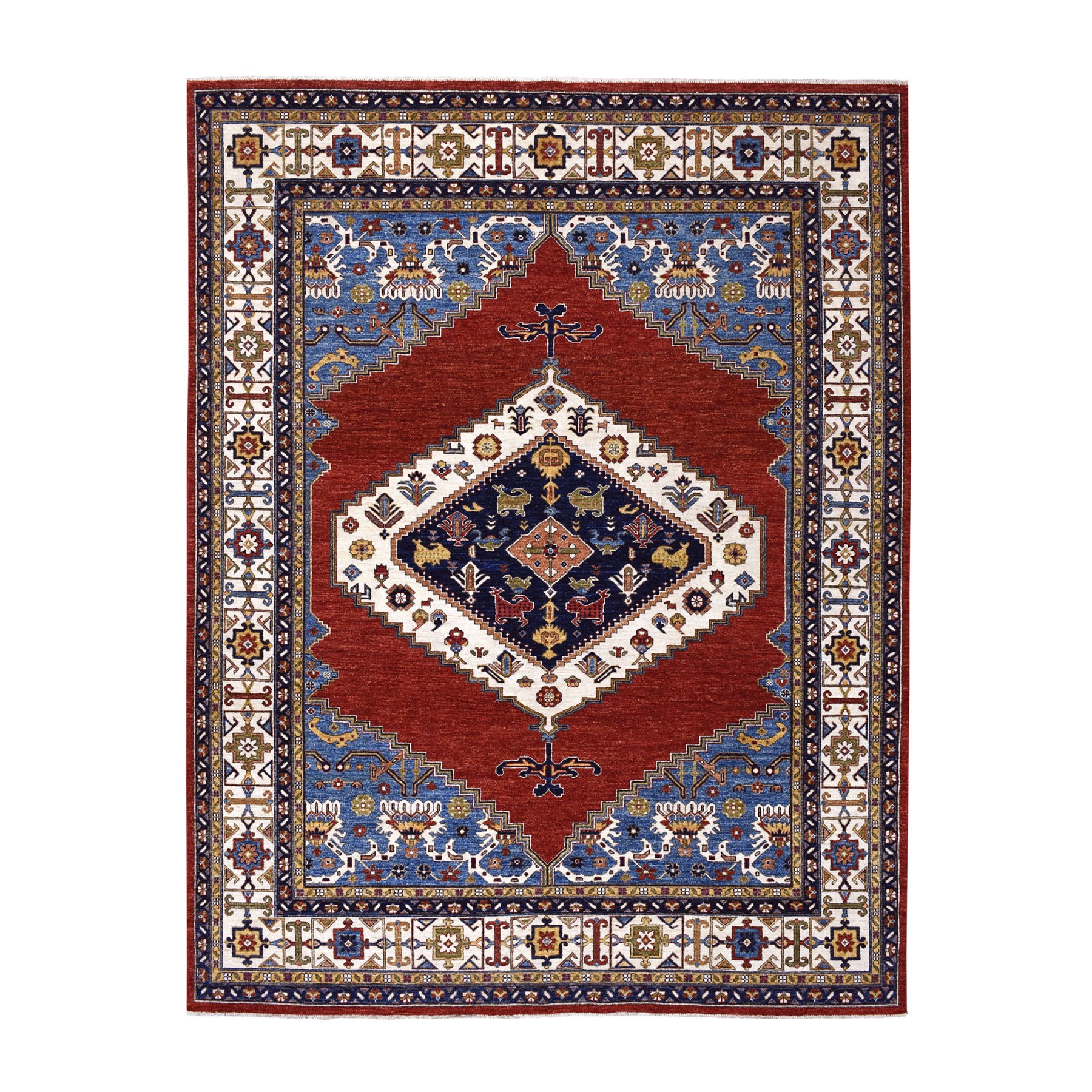 8-1 x10-8  Red Peshawar With Serapi Heriz Design Natural Dyes Hand Knotted Pure Wool Oriental Rug 