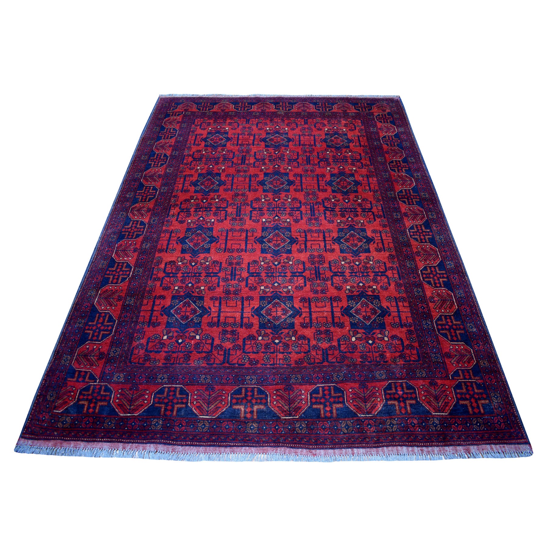 5'7"X7'9" Deep And Saturated Red Geometric Design Afghan Andkhoy Pure Wool Hand-Knotted Oriental Rug moaecc97