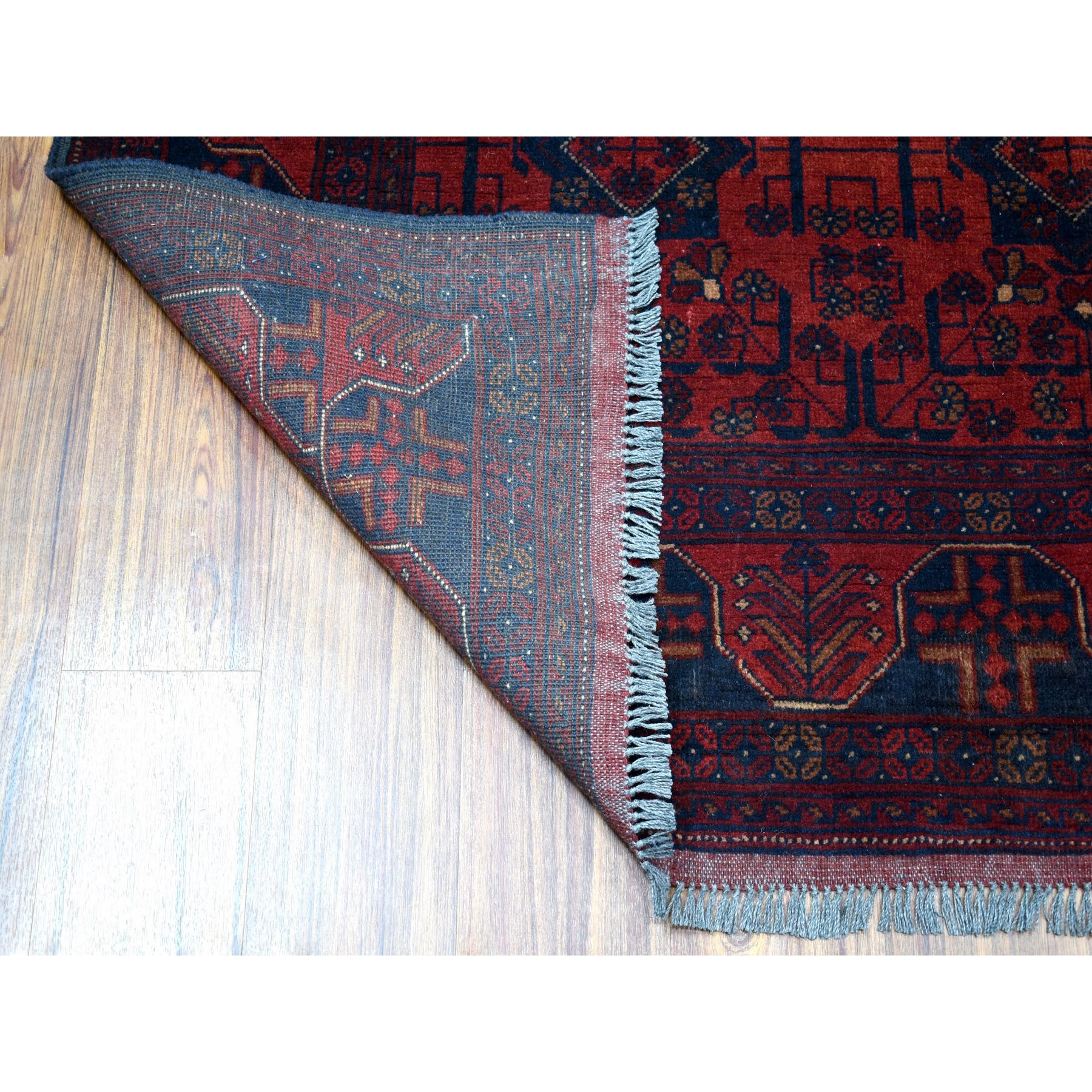 5-7 x7-9  Deep and Saturated Red Geometric Design Afghan Andkhoy Pure Wool Hand-Knotted Oriental Rug 