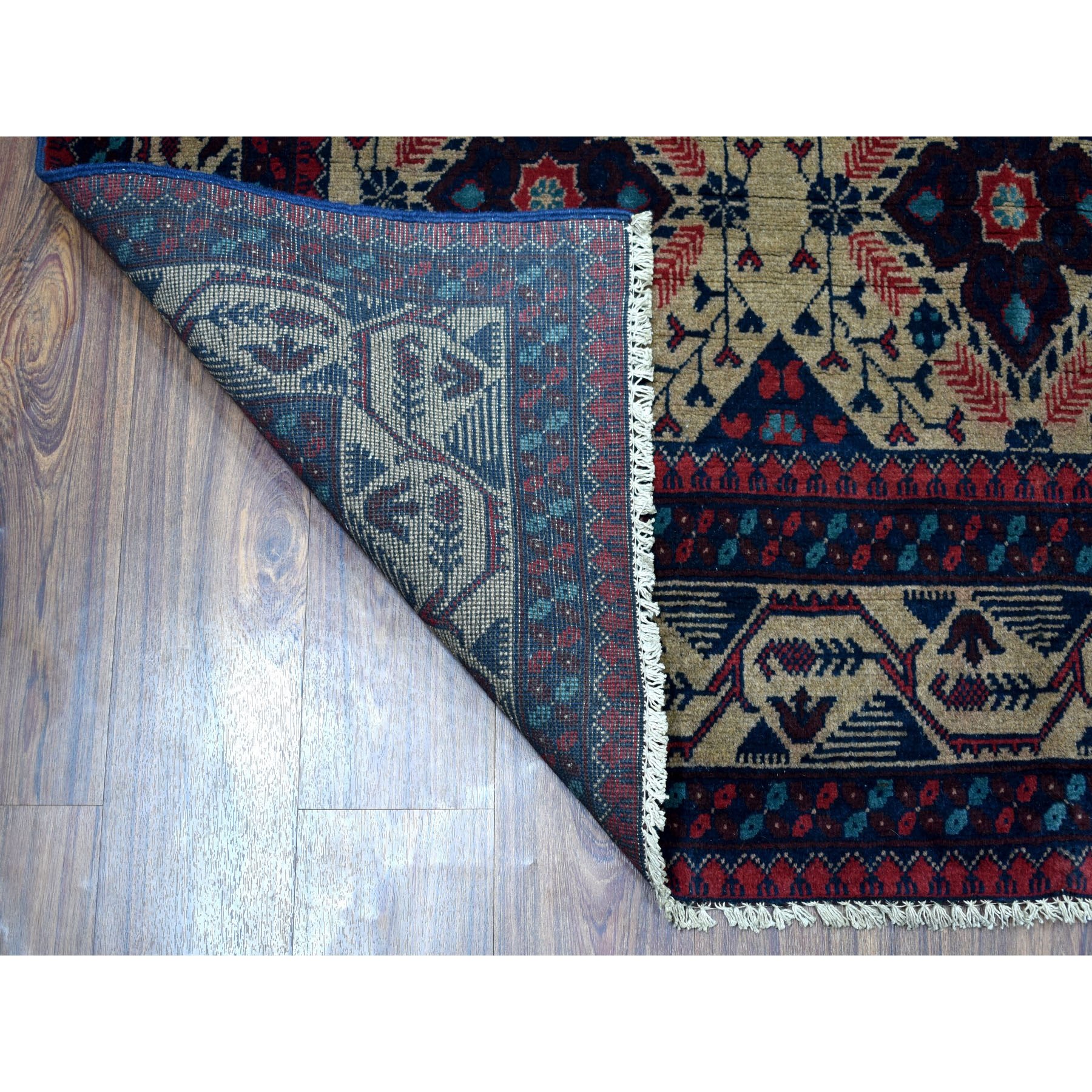 5-6 x7-2  Vintage Look Geometric Afghan Andkhoy Pure Wool Hand Knotted Oriental Rug 