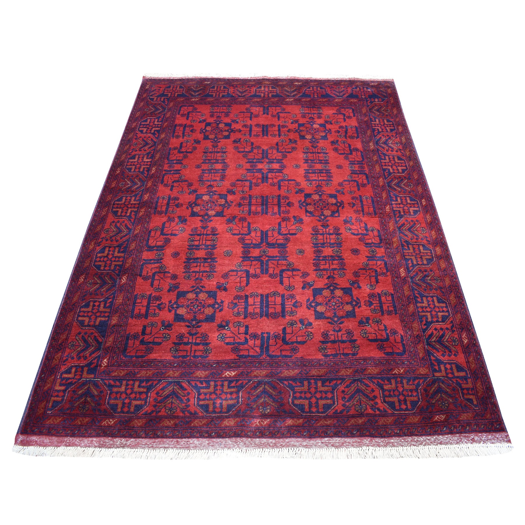 4'9"X6'5" Deep And Saturated Red Tribal Design Afghan Andkhoy Pure Wool Hand-Knotted Oriental Rug moaecd0a