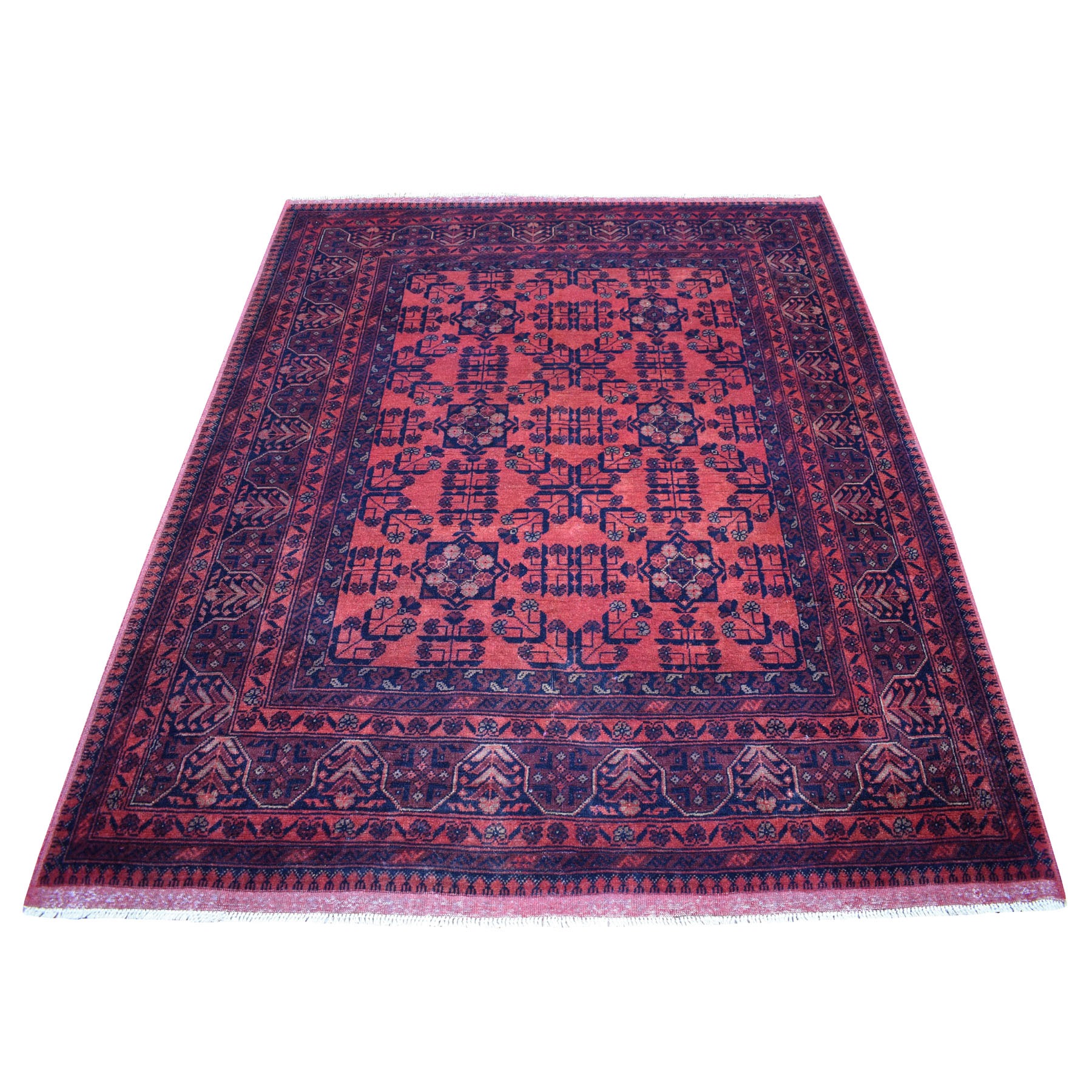 5'3"X6'6" Deep And Saturated Red Tribal Design Afghan Andkhoy Pure Wool Hand-Knotted Oriental Rug moaecd0c