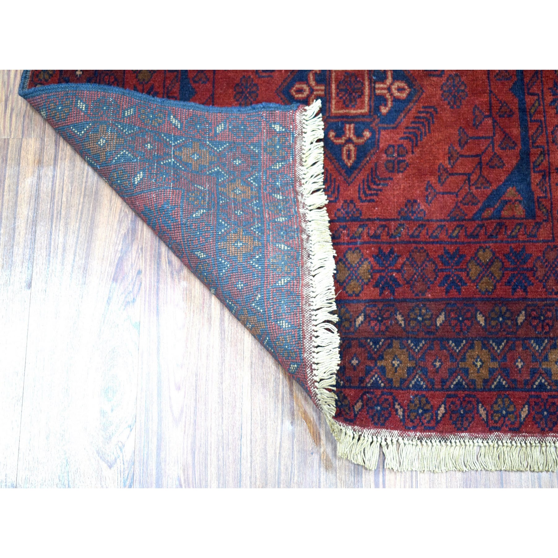 3-2 x5-1  Deep and Saturated Red Geometric Afghan Andkhoy Pure Wool Hand Knotted Oriental Rug 