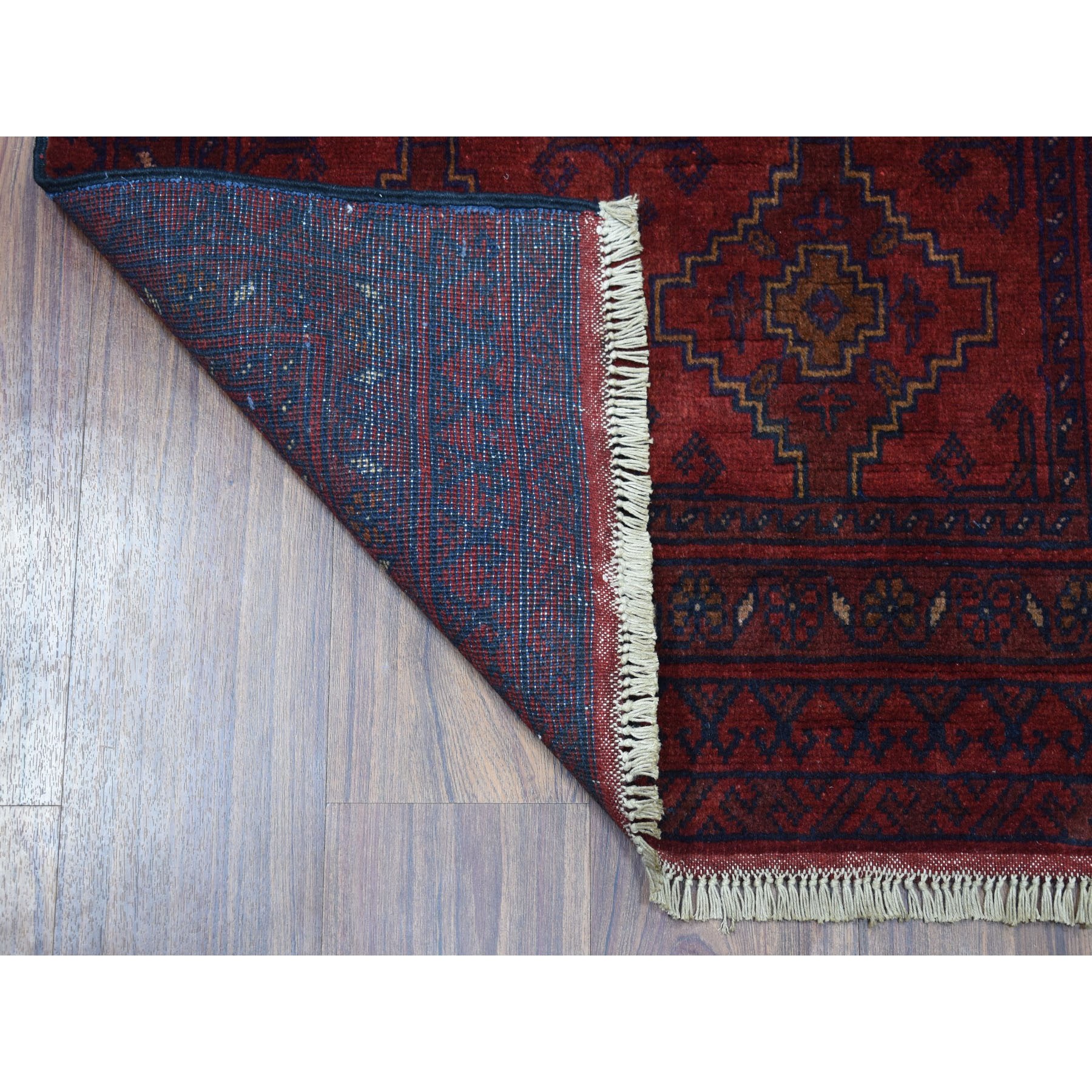 2-5 x3-10  Deep and Saturated Red Geometric Afghan Andkhoy Pure Wool Hand Knotted Oriental Rug 