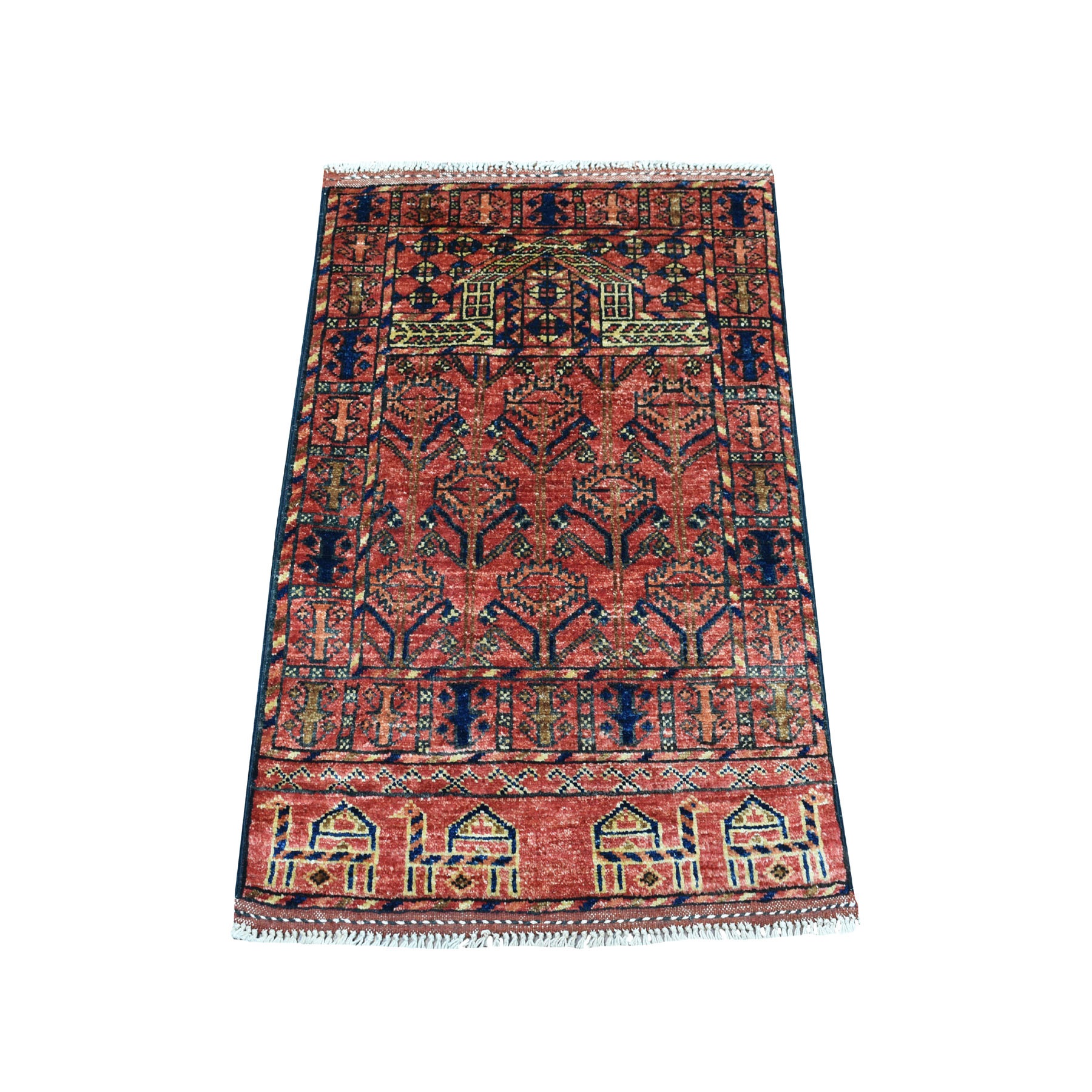 2'X3'1" Red Prayer Design Afghan Ersari Hand Knotted Pure Wool Oriental Rug moaecdb8
