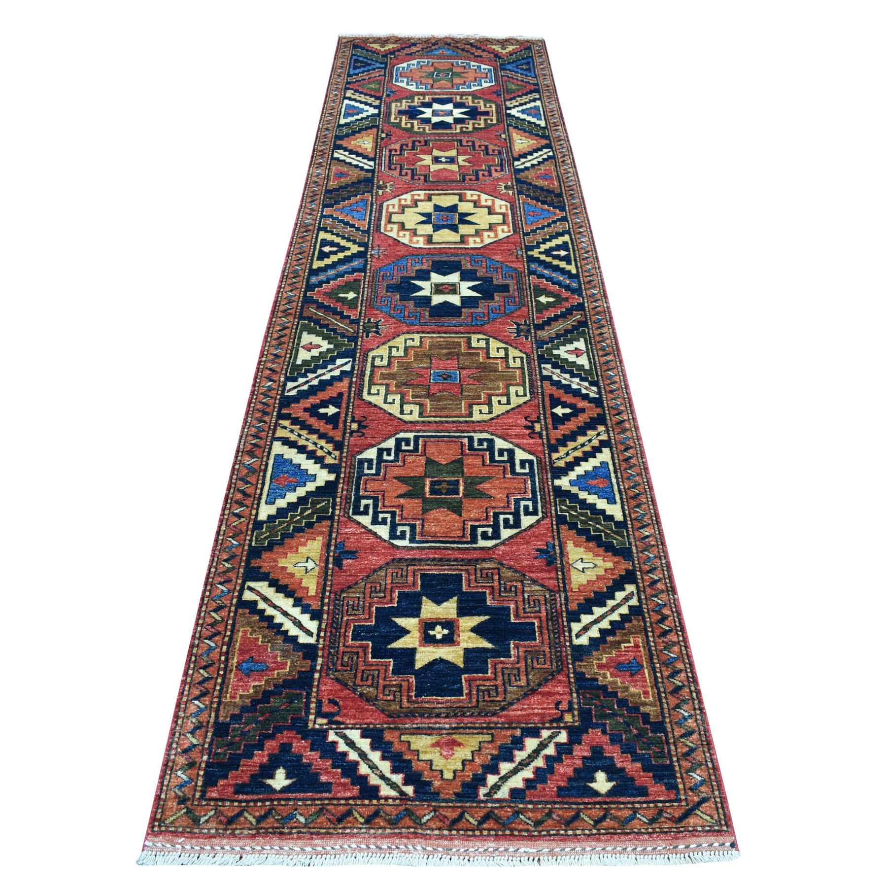 3'1"X12'3" Red Afghan Ersari Elephant Feet Runner Pure Wool Hand Knotted Oriental Rug moaecdcb