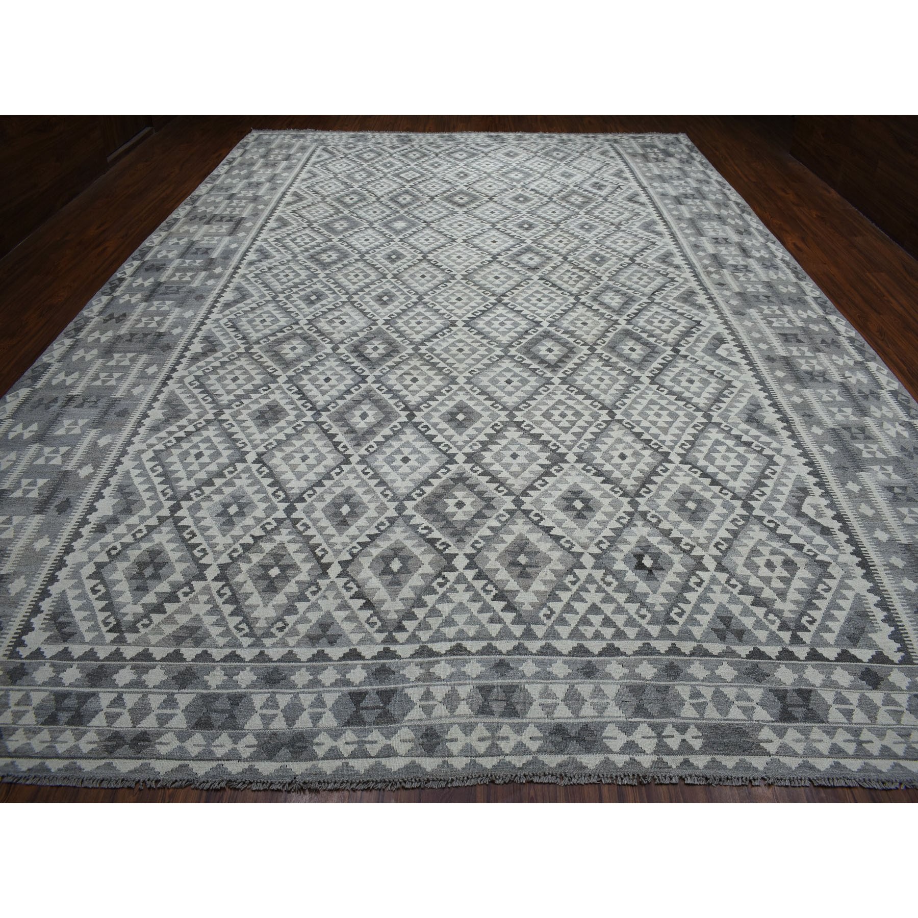 11-7 x16-4  Oversized Undyed Natural Wool Afghan Kilim Reversible Hand Woven Reversible Rug 