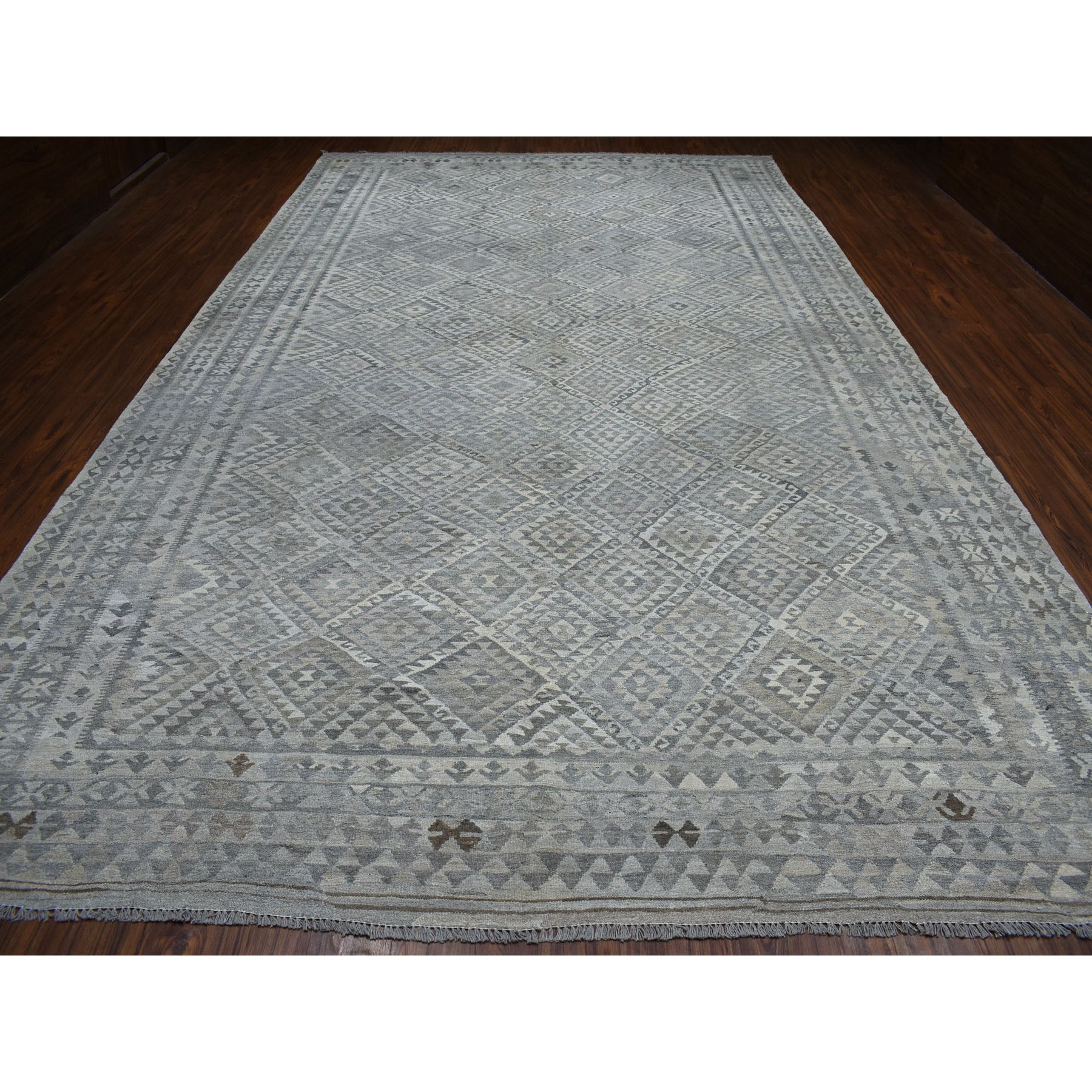 9-9 x16-4  Oversized Undyed Natural Wool Afghan Kilim Reversible Hand Woven Rug 