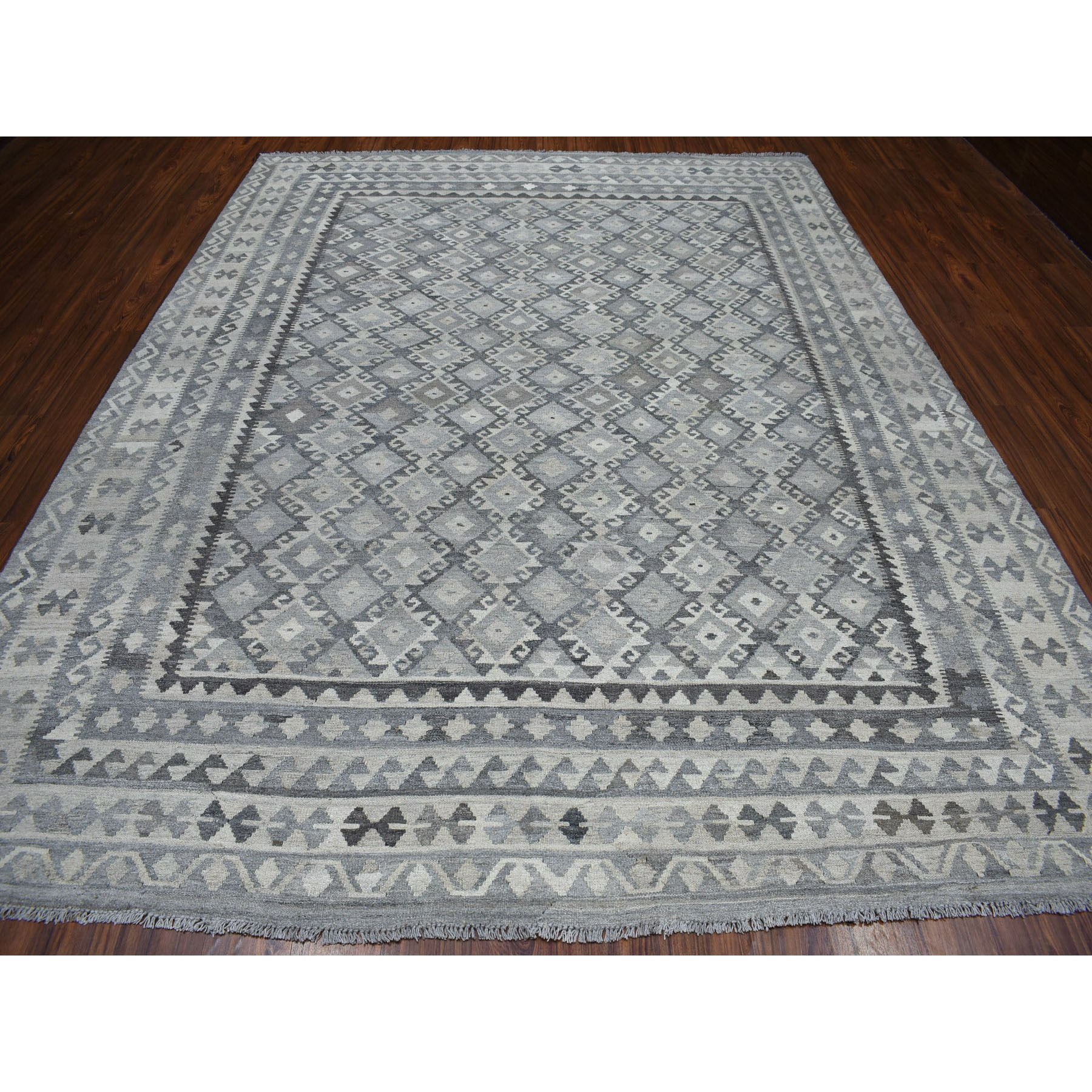 8-8 x11-3  Undyed Natural Wool Afghan Kilim Reversible Hand Woven Oriental Rug 