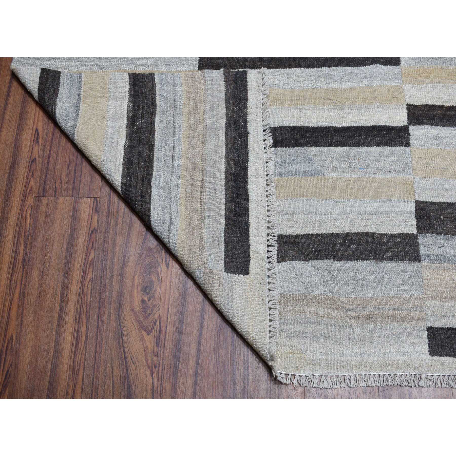 13-x9-2  Undyed Natural Wool Afghan Kilim Reversible Hand Woven Oriental Rug 