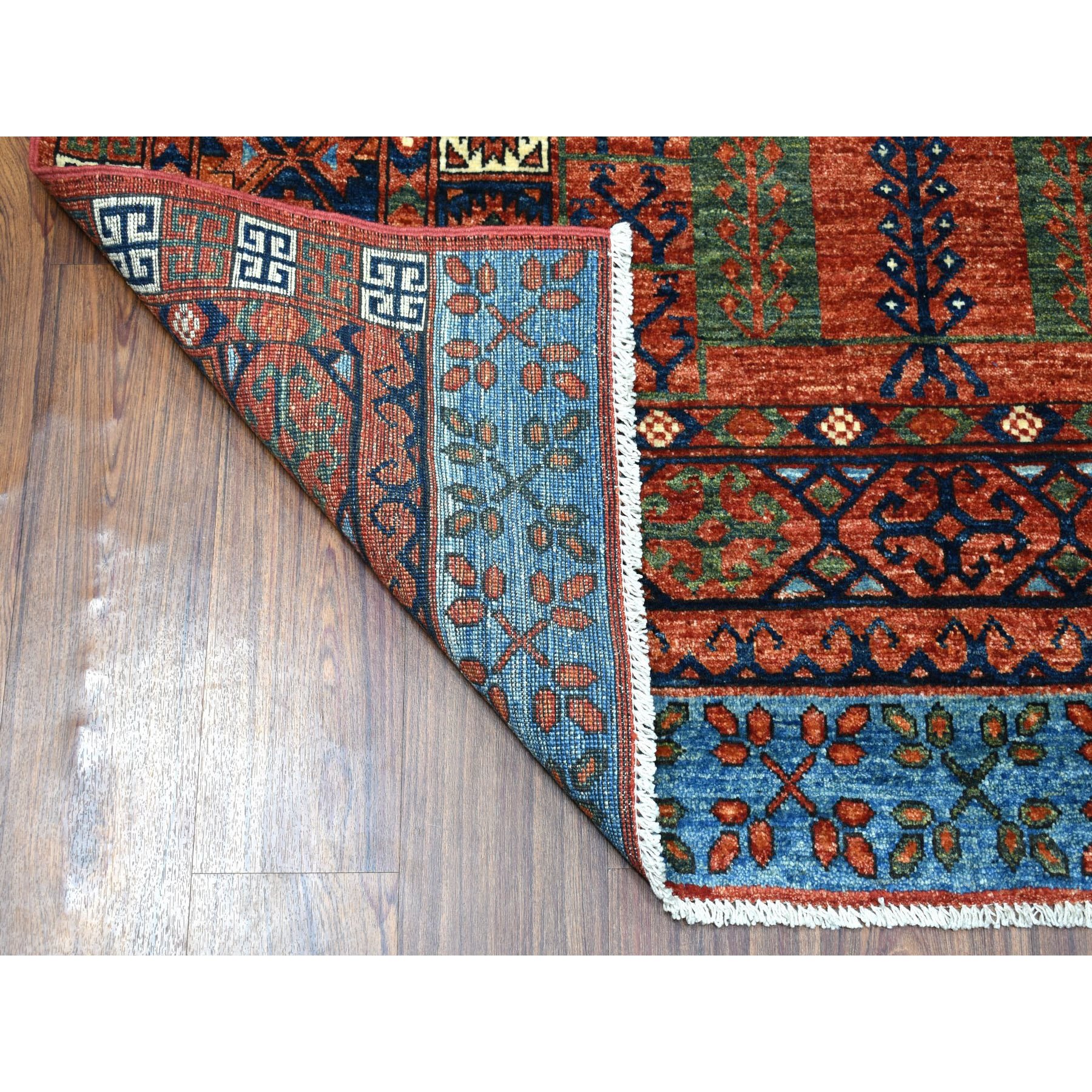 4-10 x7- Red Afghan Ersari Hutchlu Design Pure Wool Hand Knotted Oriental Rug 