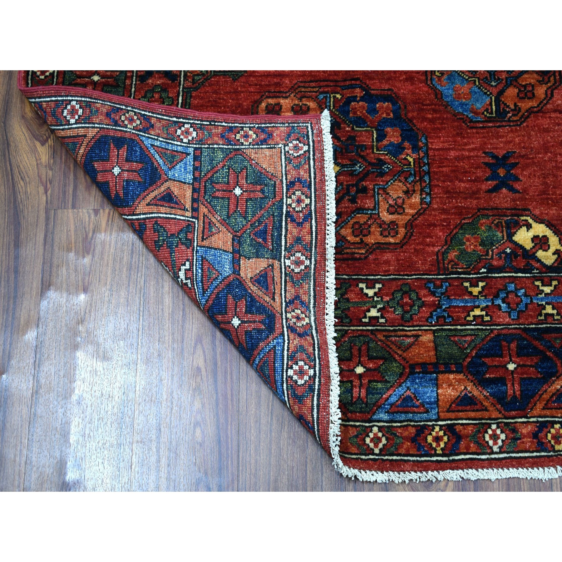 5-x6-5  Red Afghan Ersari Elephant Feet Design Hand Knotted Pure Wool Oriental Rug 