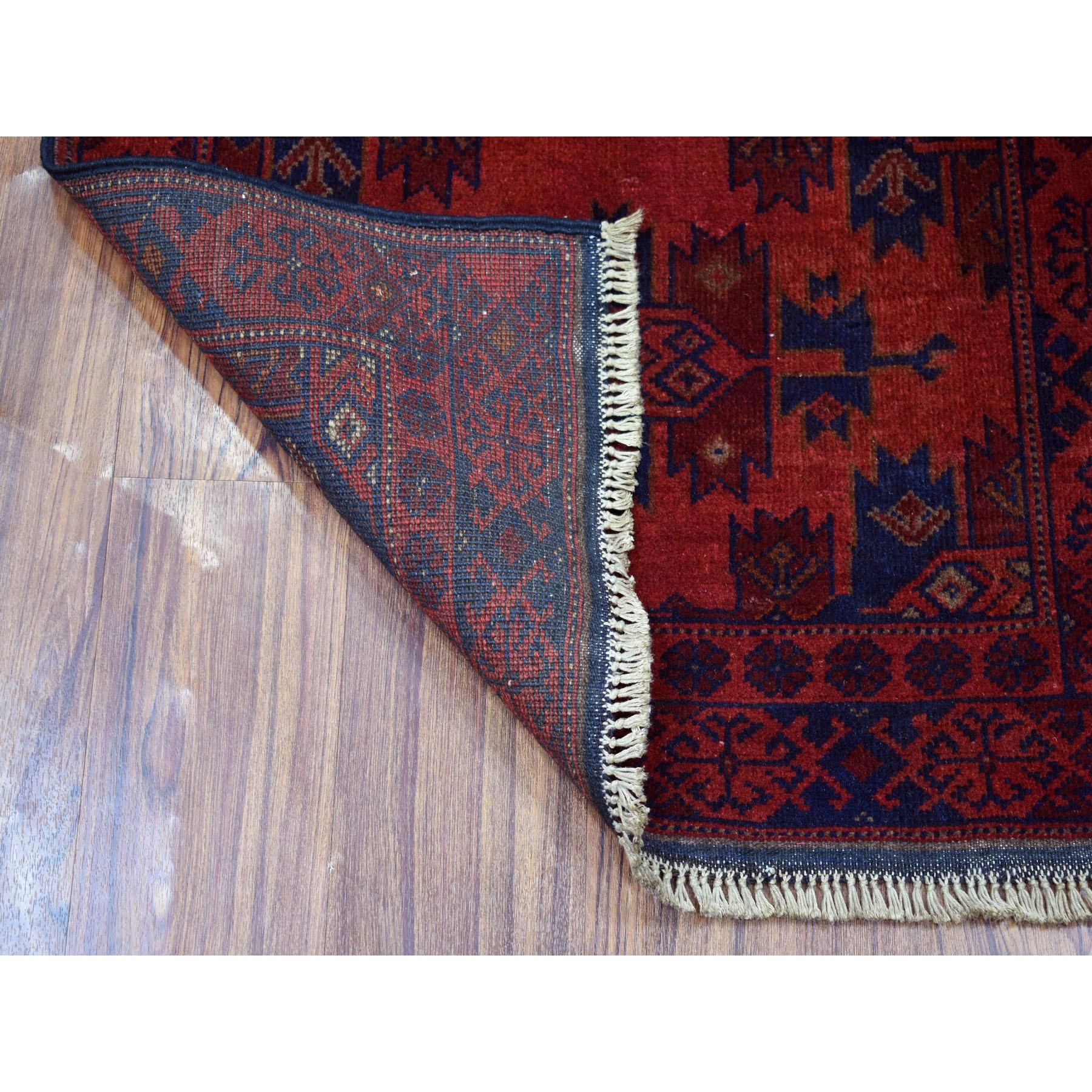 2-5 x4- Deep and Saturated Red Tribal Afghan Andkhoy Pure Wool Hand Knotted Oriental Rug 