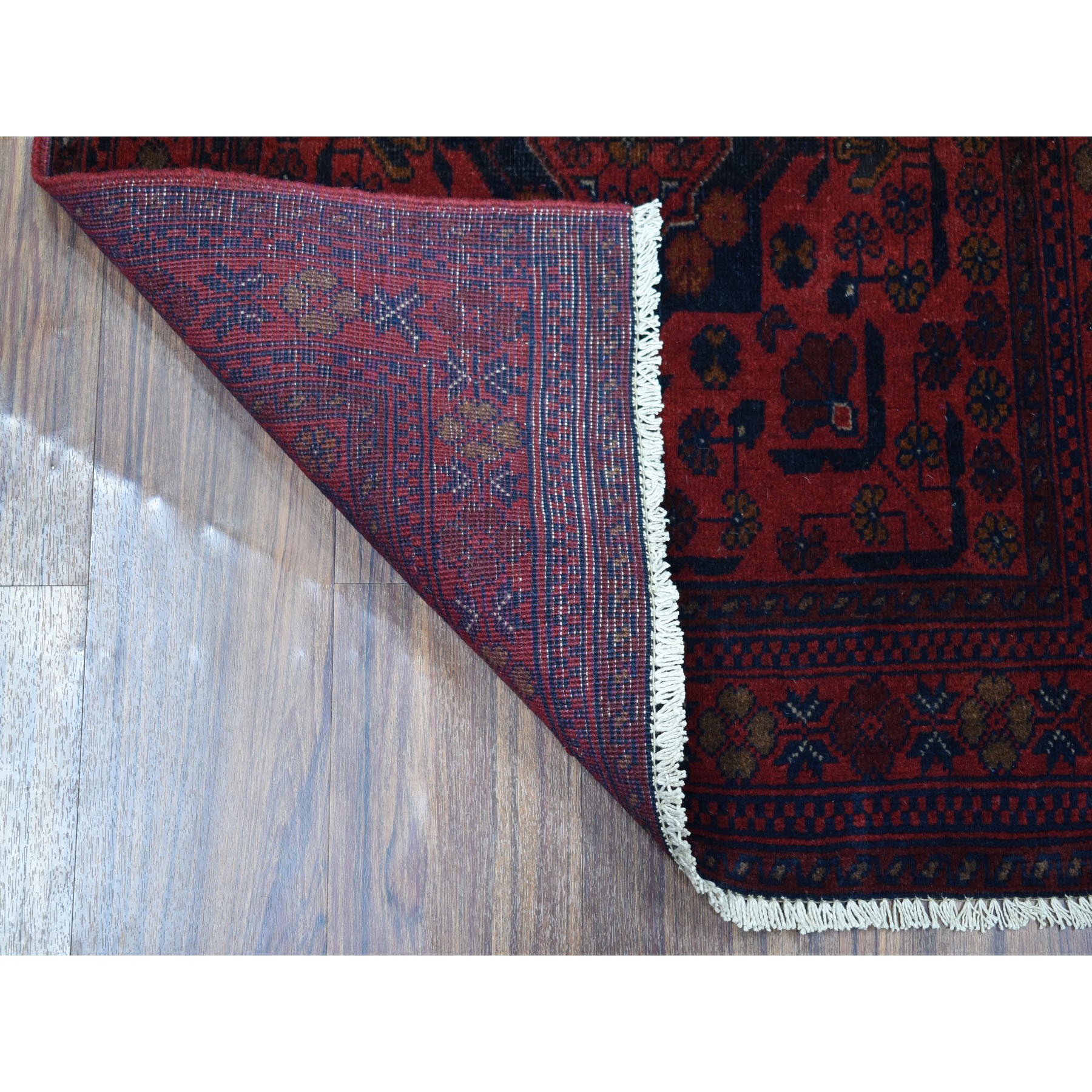 2-6 x4-1  Deep and Saturated Red Geometric Afghan Andkhoy Pure Wool Hand Knotted Oriental Rug 