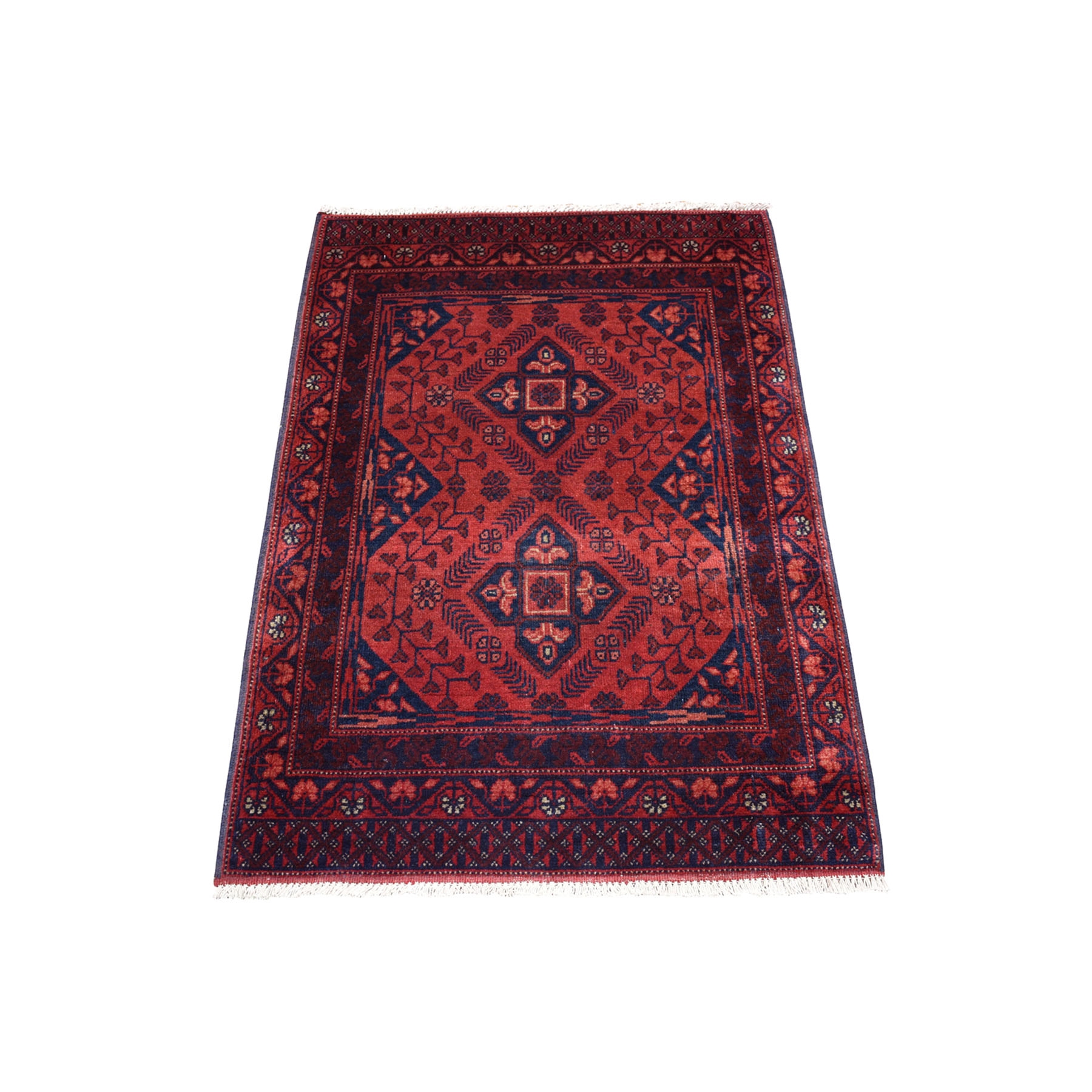 2'8"X3'10" Deep And Saturated Red Geometric Afghan Andkhoy Pure Wool Hand Knotted Oriental Rug moaece06