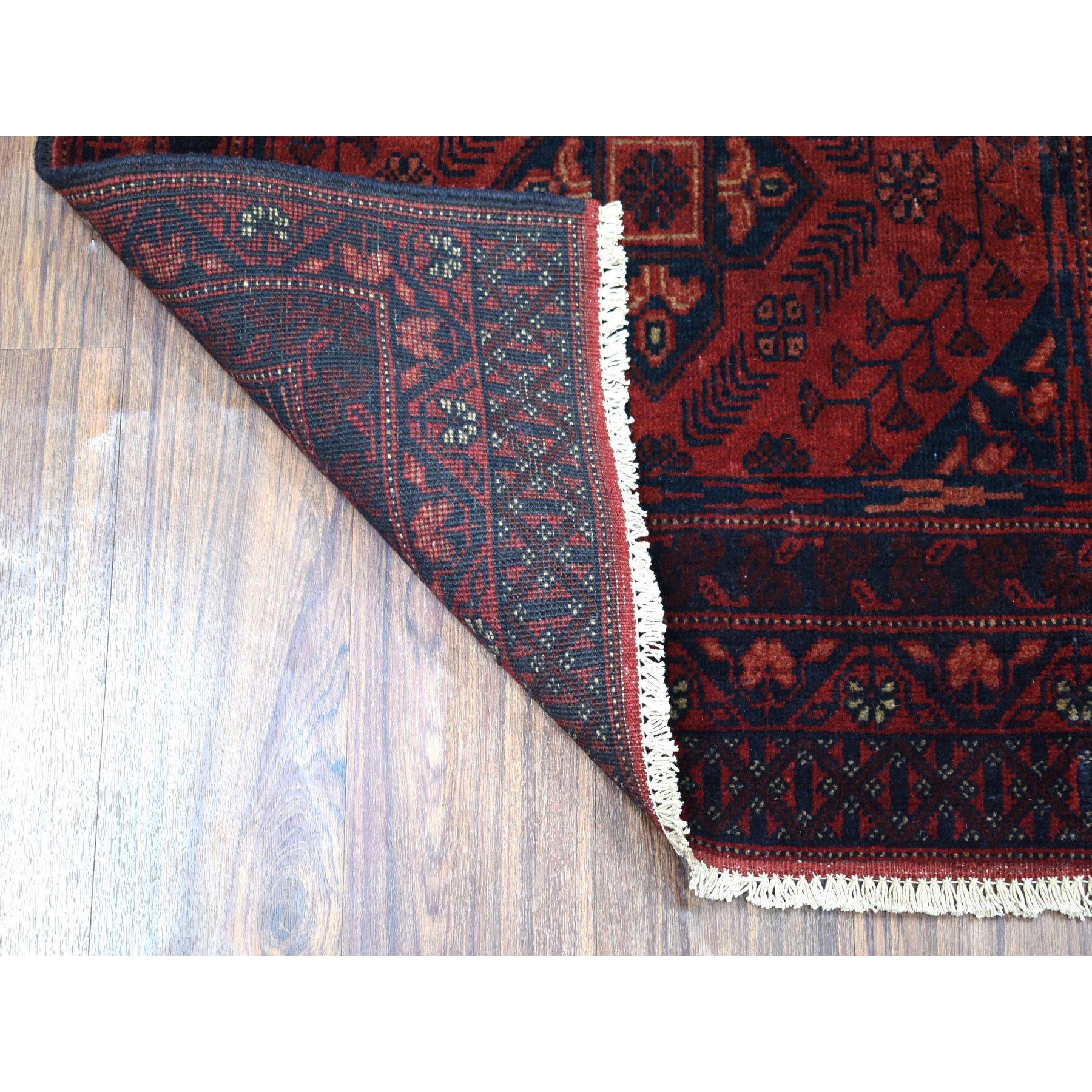 2-8 x3-10  Deep and Saturated Red Geometric Afghan Andkhoy Pure Wool Hand Knotted Oriental Rug 