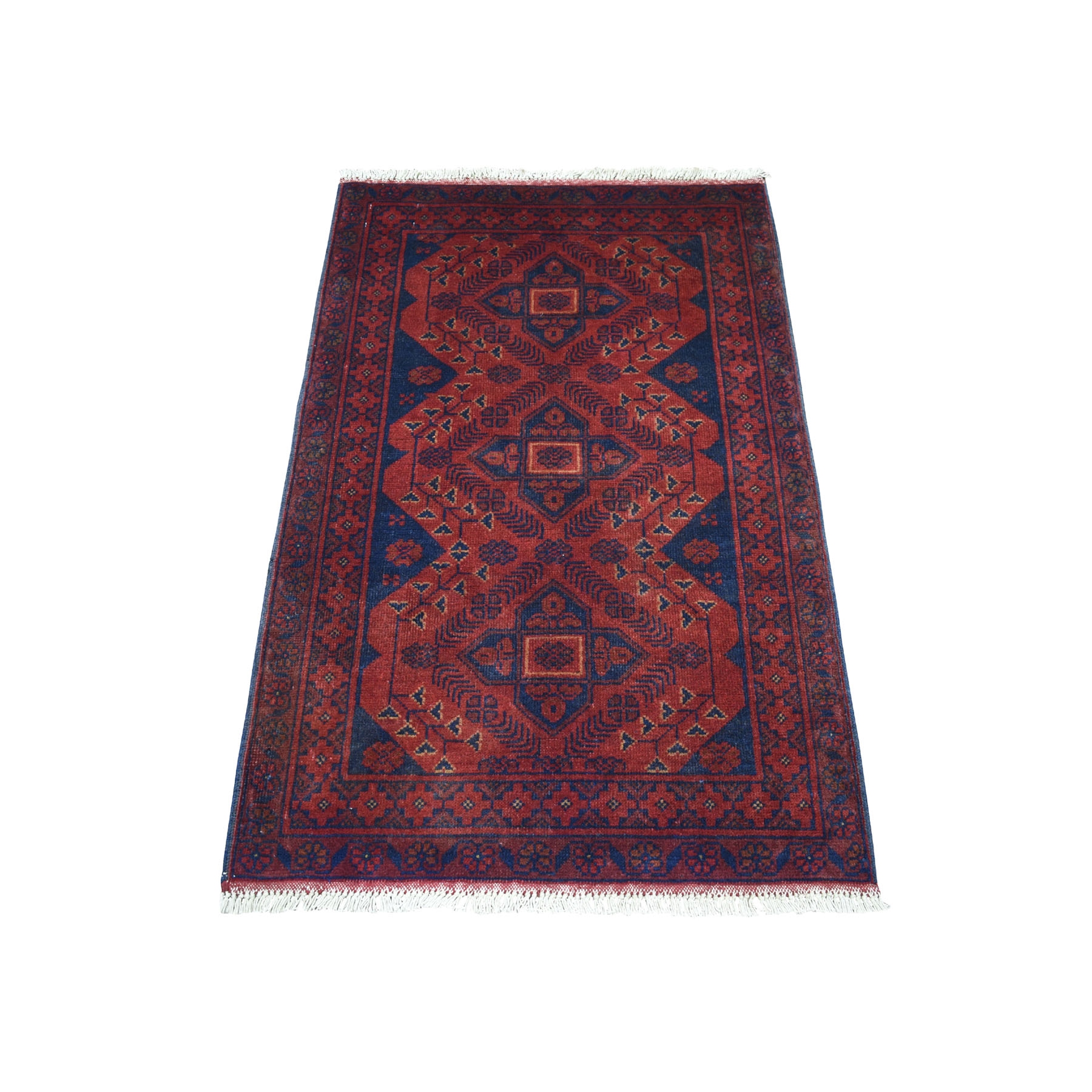 2'7"X4' Deep And Saturated Red Geometric Afghan Andkhoy Pure Wool Hand Knotted Oriental Rug moaece08