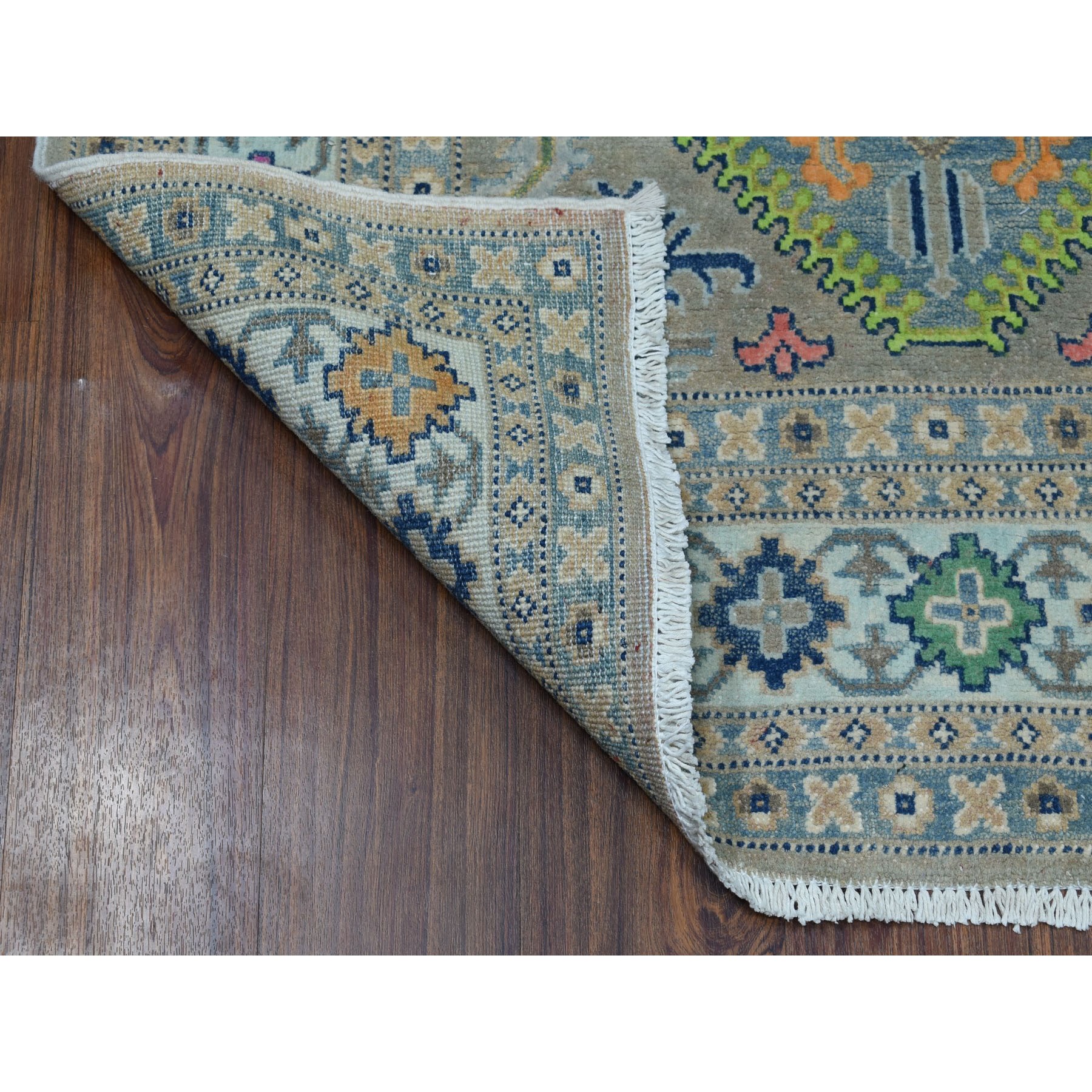 3-10 x5-10  Colorful Gray Fusion Kazak Pure Wool Geometric Design Hand Knotted Oriental Rug 