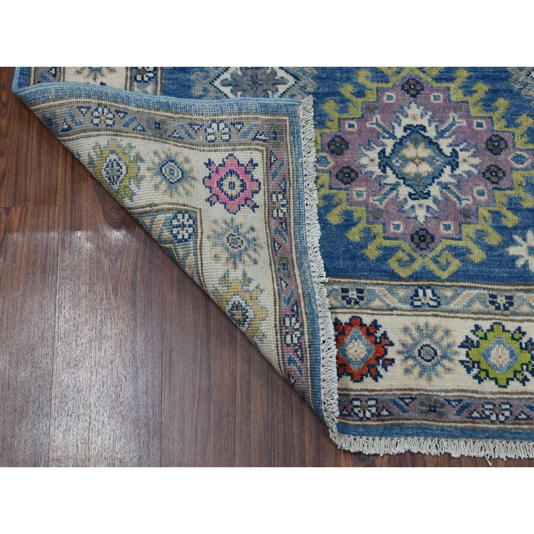 4-x5-4  Colorful Blue Fusion Kazak Pure Wool Hand Knotted Oriental Rug 