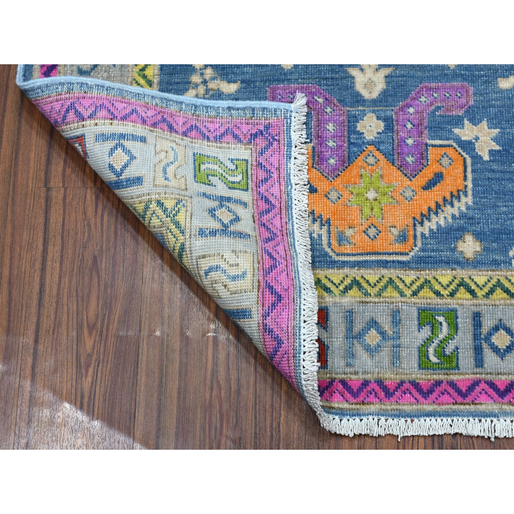 3-3 x4-7  Colorful Blue Fusion Kazak Pure Wool Hand Knotted Oriental Rug 