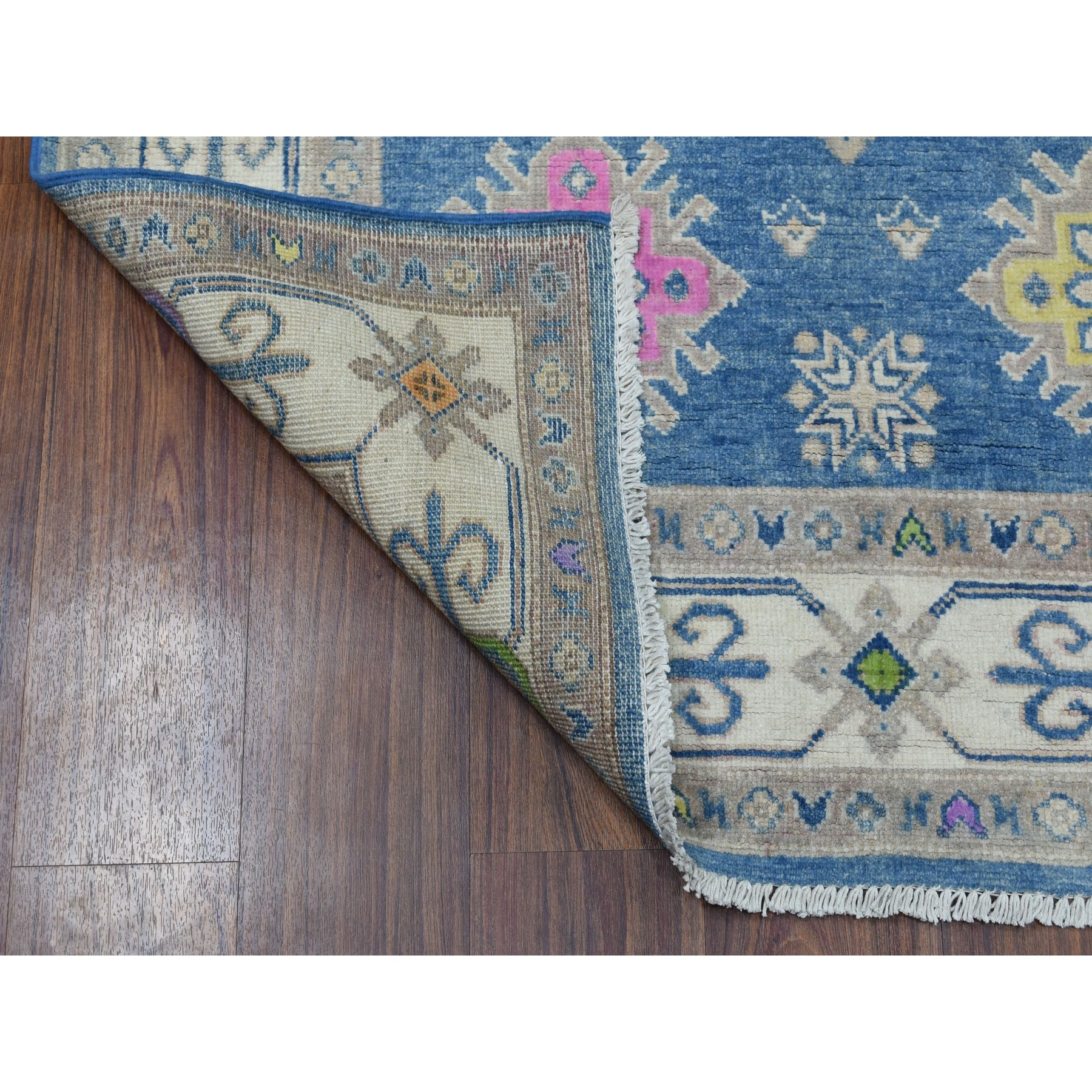 4-x5-7  Colorful Blue Fusion Kazak Pure Wool Hand Knotted Oriental Rug 