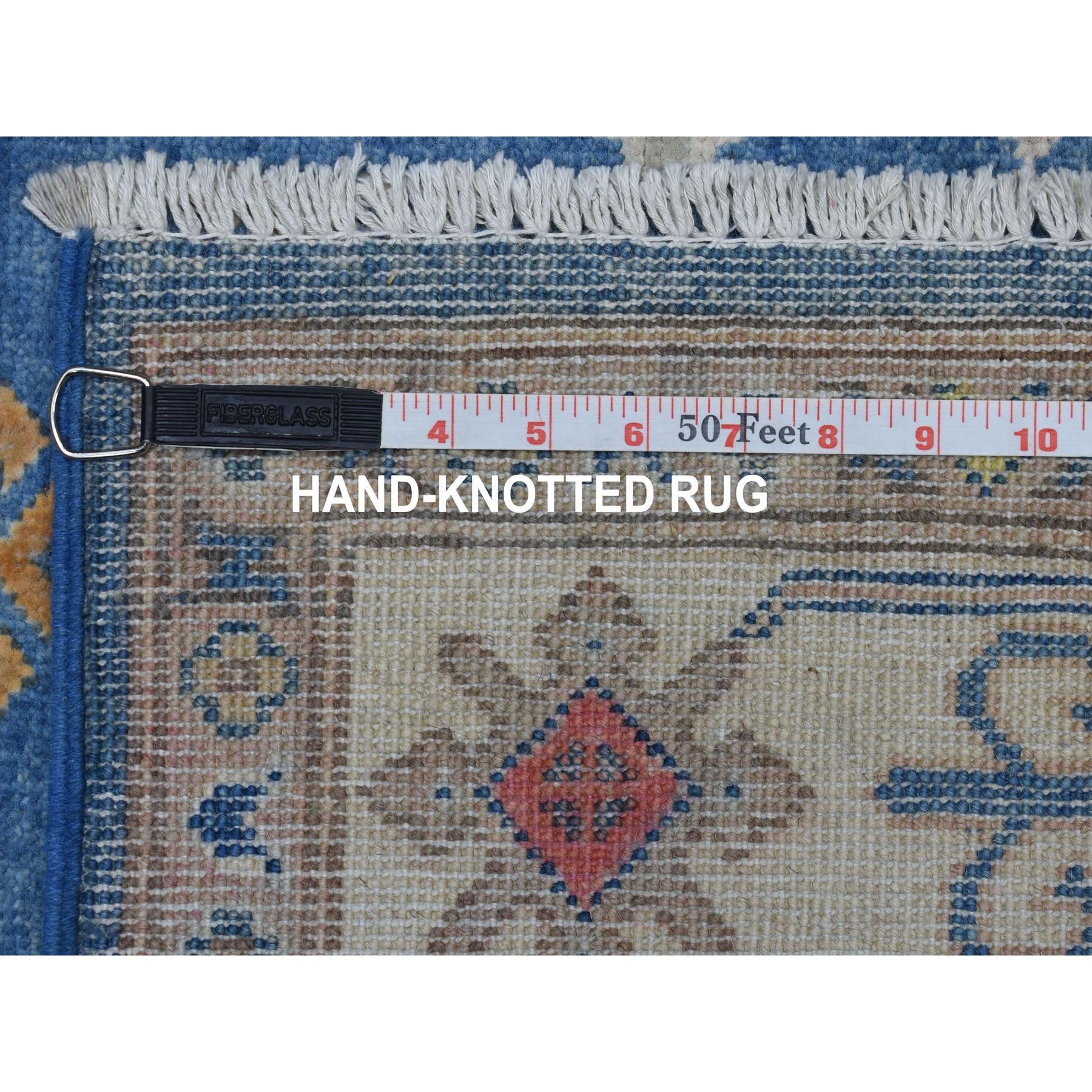 4-x5-7  Colorful Blue Fusion Kazak Pure Wool Hand Knotted Oriental Rug 
