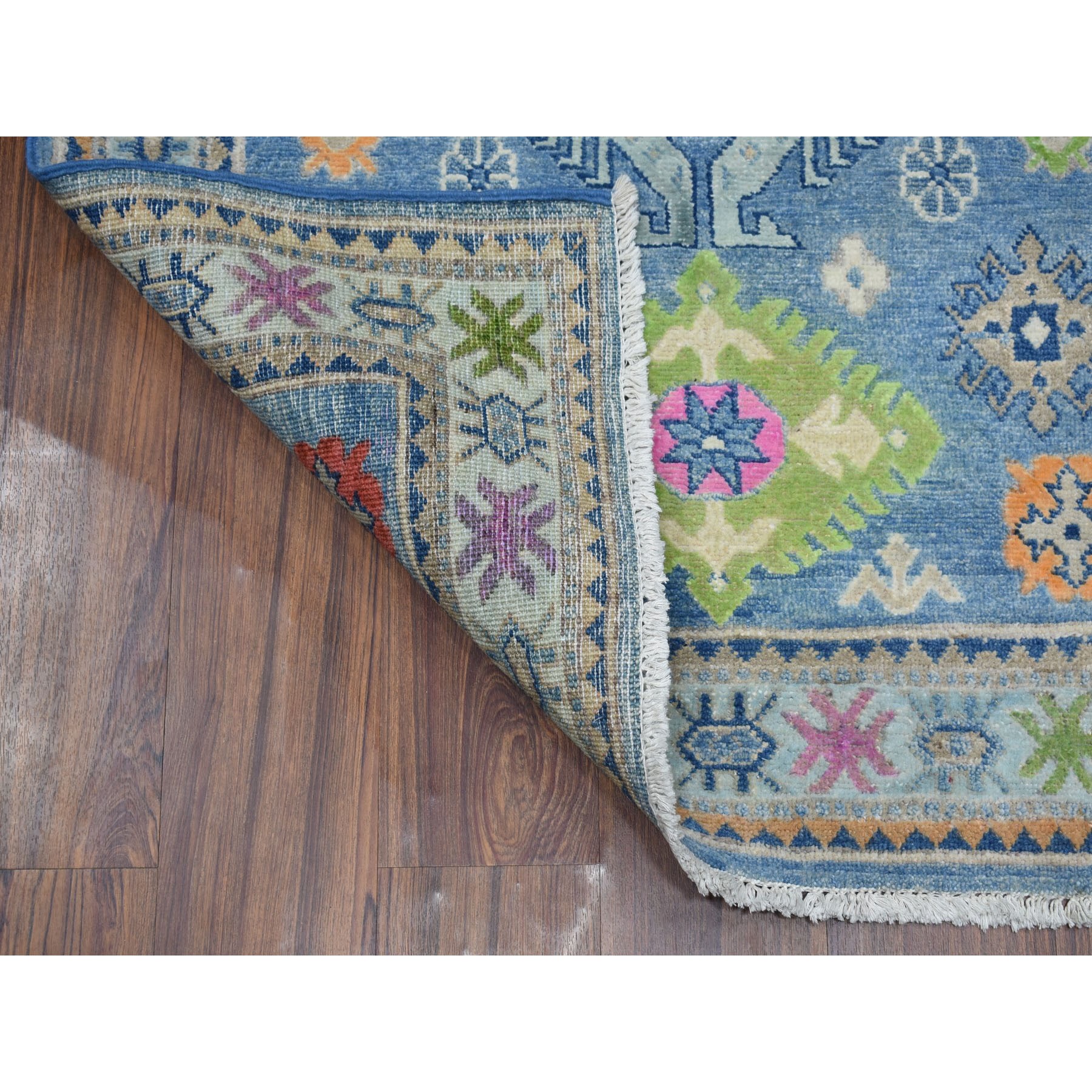 3-3 x4-10  Colorful Blue Fusion Kazak Pure Wool Hand Knotted Oriental Rug 