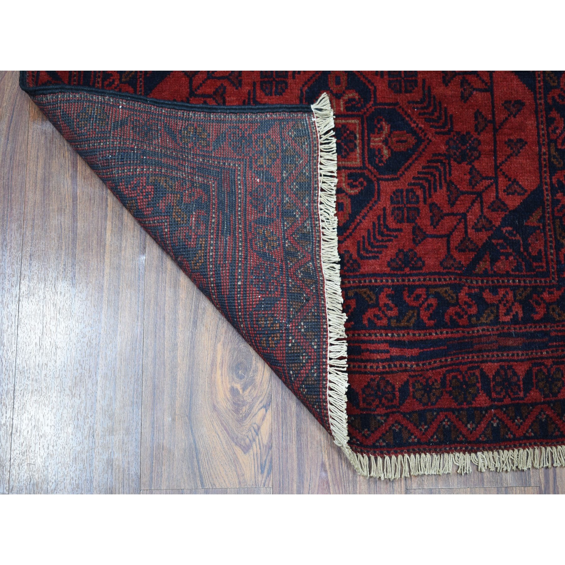 2-6 x6-7  Deep and Saturated Red Geometric Afghan Andkhoy Runner Pure Wool Hand Knotted Oriental Rug 