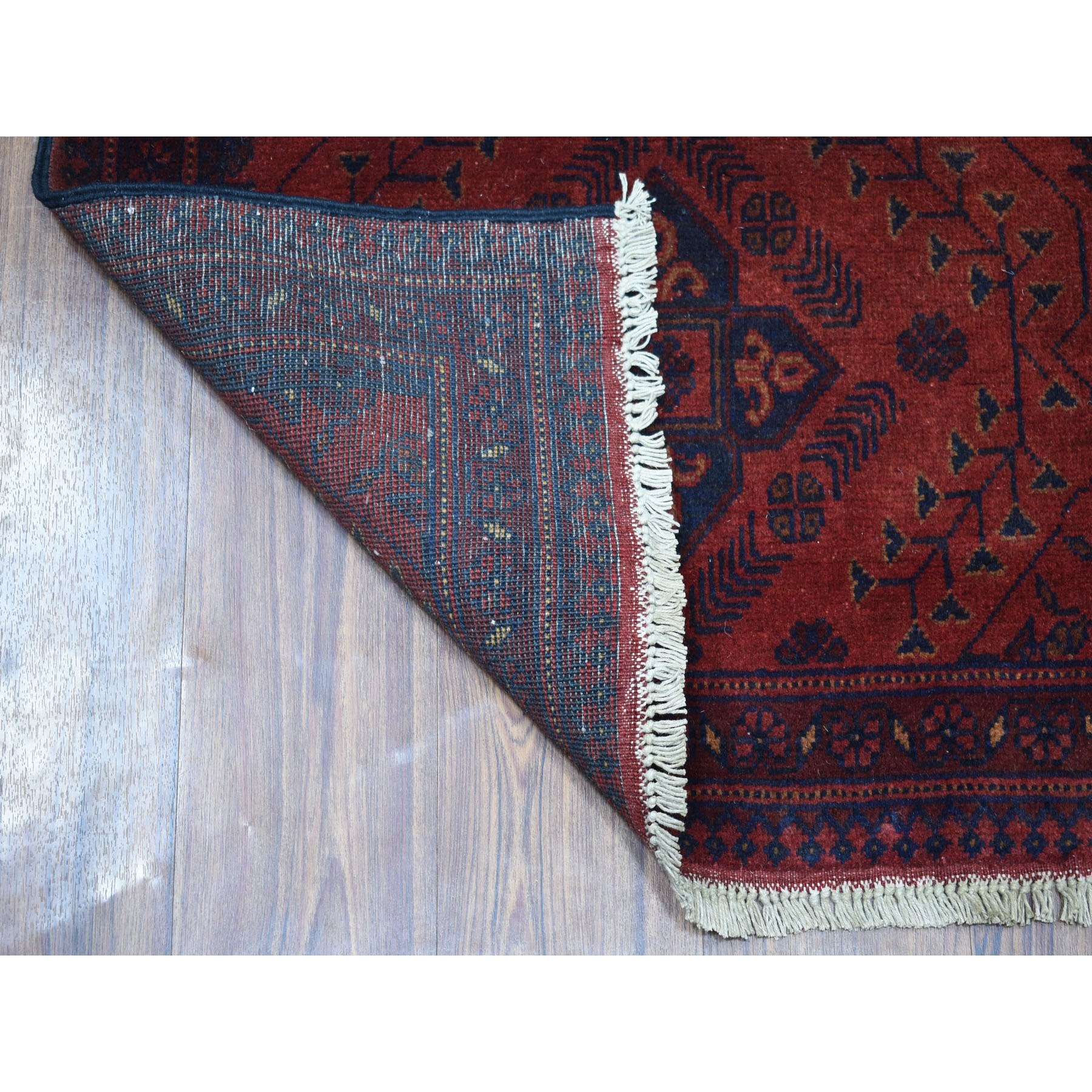 2-6 x6-1  Deep and Saturated Red Geometric Afghan Andkhoy Runner Pure Wool Hand Knotted Oriental Rug 