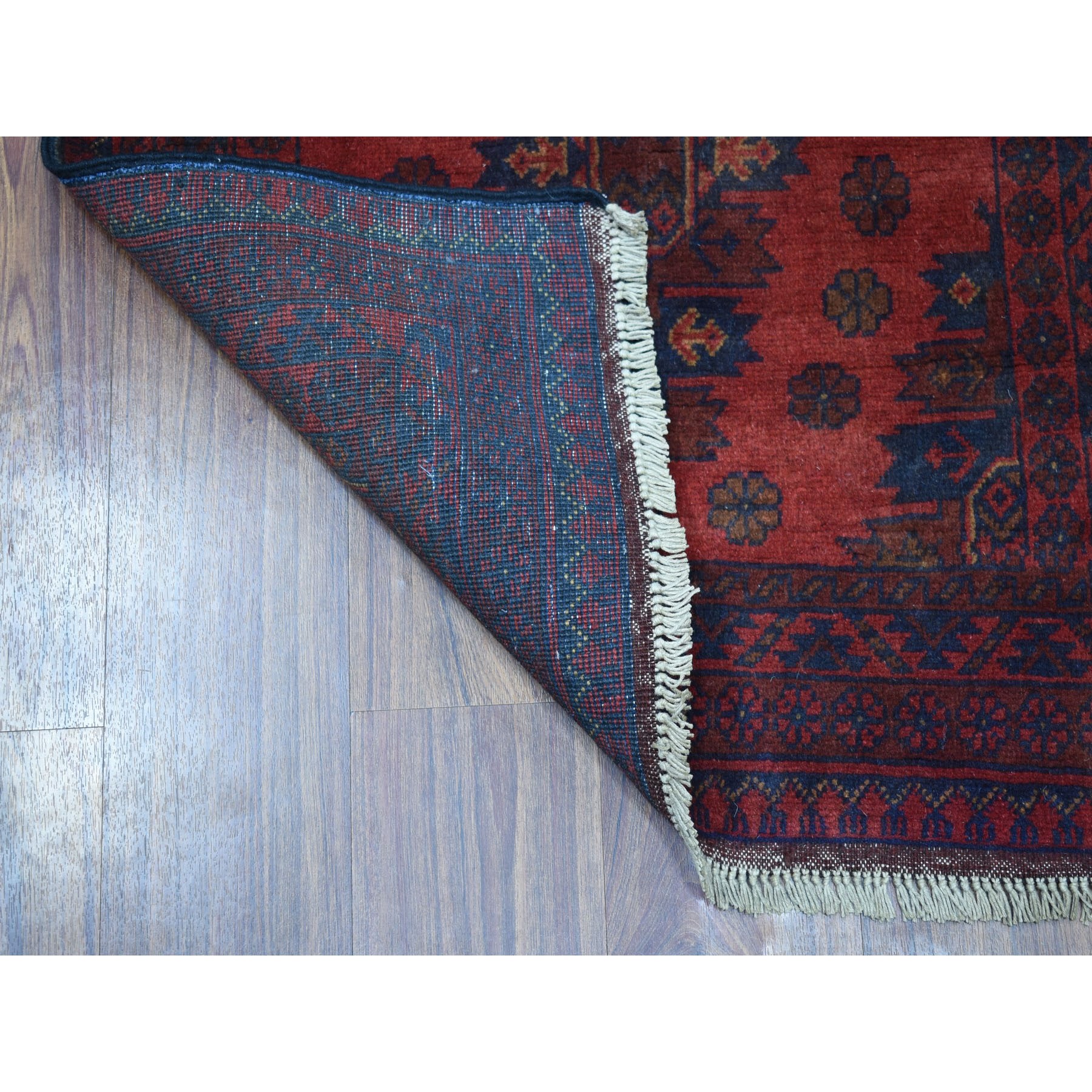 2-6 x6-1  Deep and Saturated Red Geometric Afghan Andkhoy Runner Pure Wool Hand Knotted Oriental Rug 