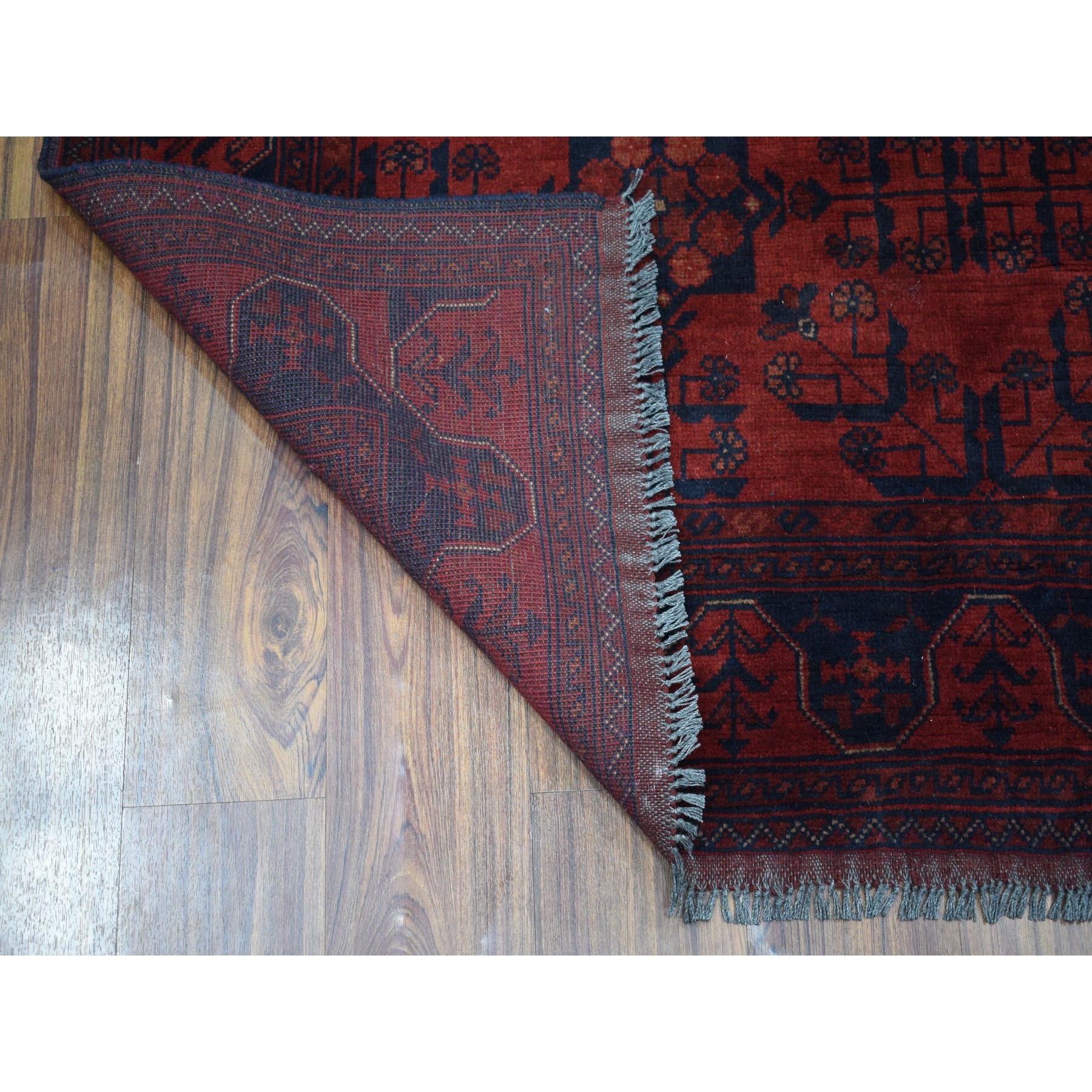 4-10 x6-4  Deep and Saturated Red Geometric Afghan Andkhoy Pure Wool Hand Knotted Oriental Rug 