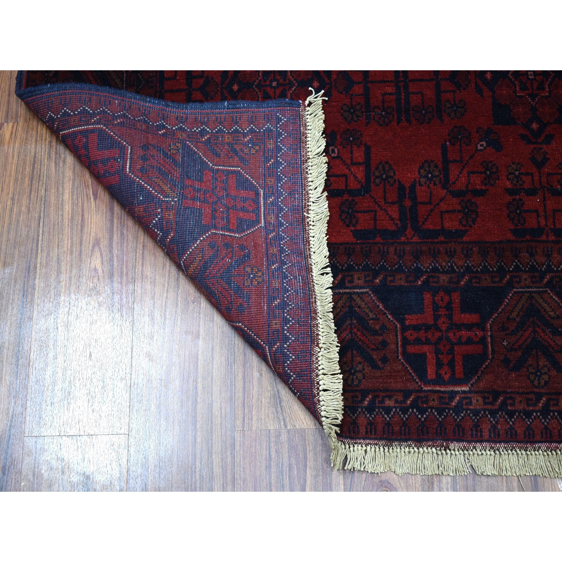 4-2 x6-4  Deep and Saturated Red Geometric Afghan Andkhoy Pure Wool Hand Knotted Oriental Rug 