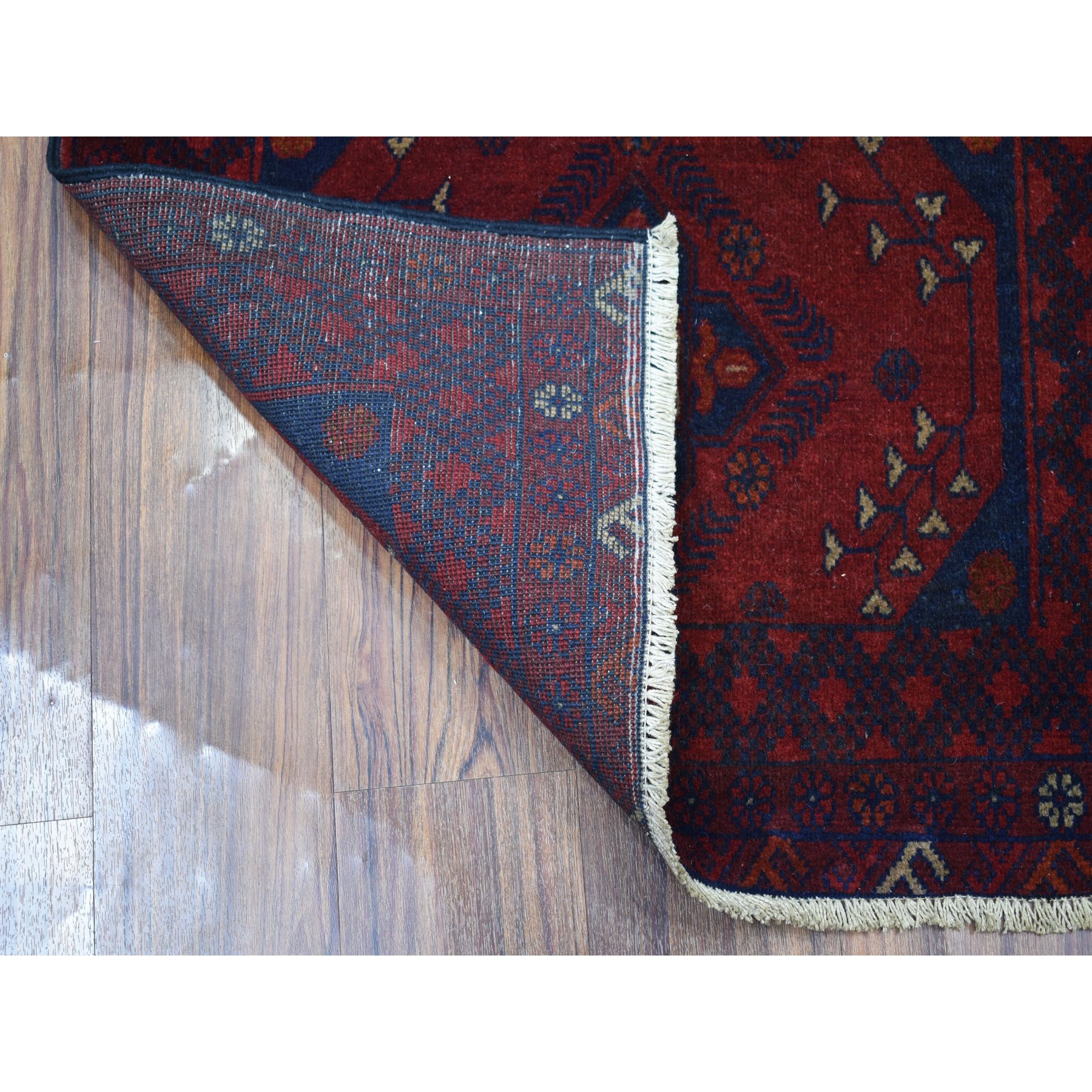 2-7 x4- Deep and Saturated Red Geometric Afghan Andkhoy Pure Wool Hand Knotted Oriental Rug 