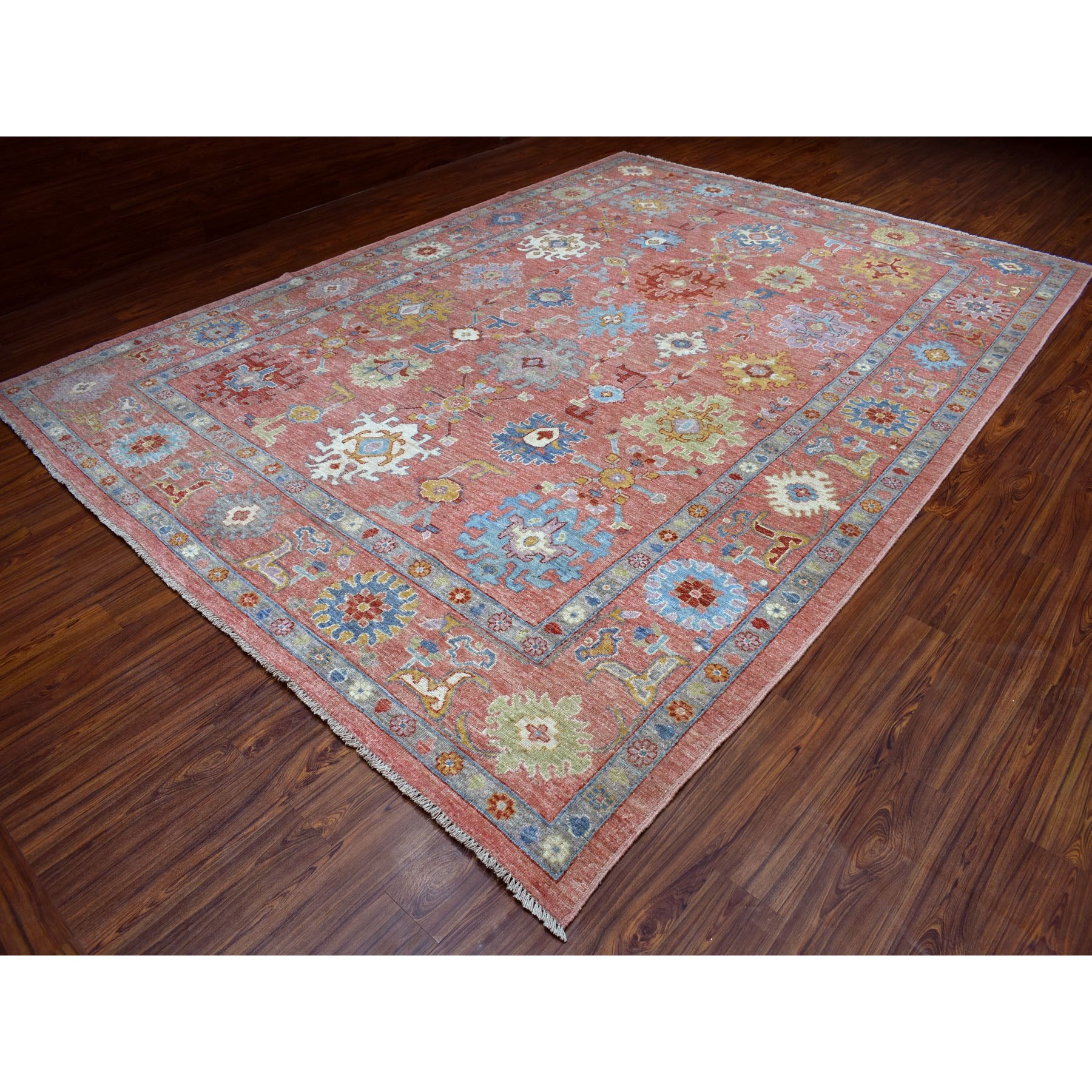 10-x13-7  Coral Angora Oushak With Soft Velvety wool Hand Knotted Oriental Rug 