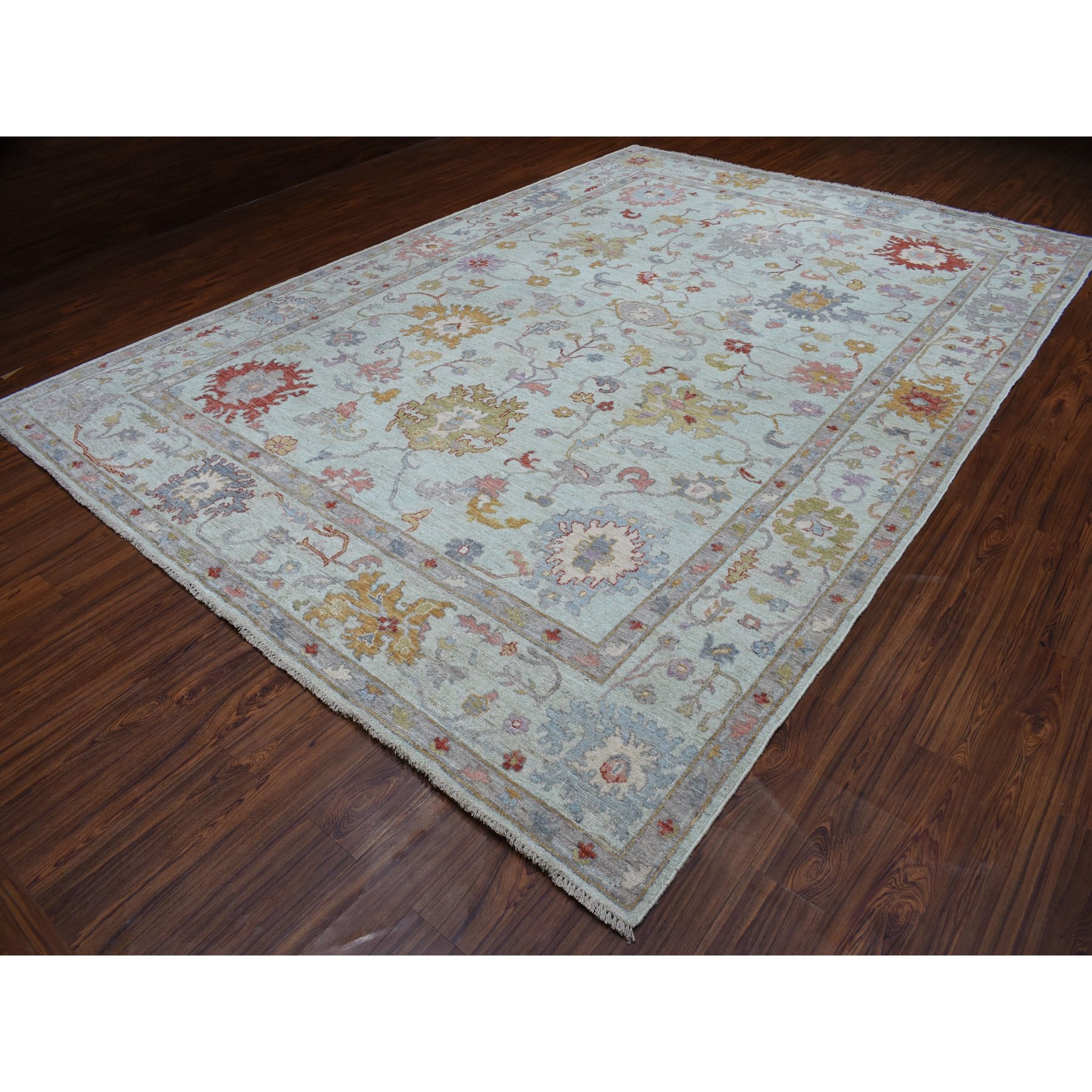 9-9 x13-9  Light Green Angora Oushak With Soft Velvety wool Hand Knotted Oriental Rug 